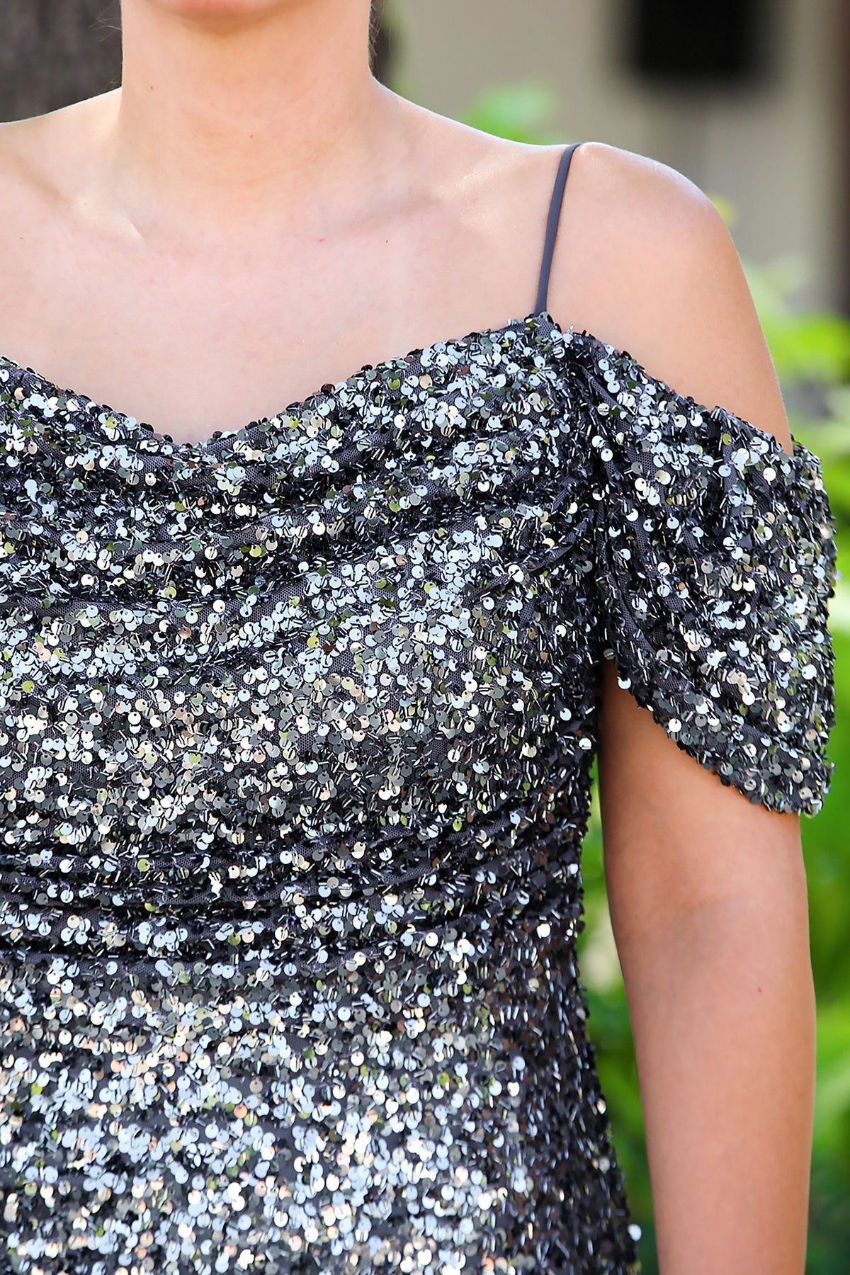 Plus - Size Off - Shoulder Sequin Evening Dress — Grey