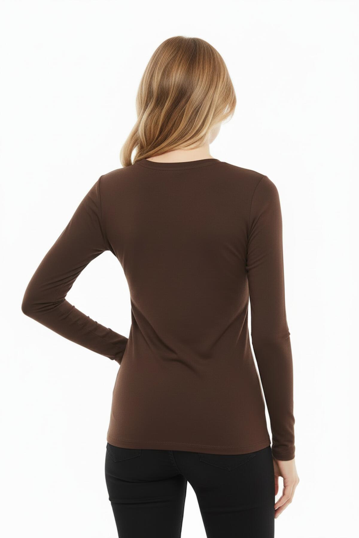 Rundhalsbluse — Braun