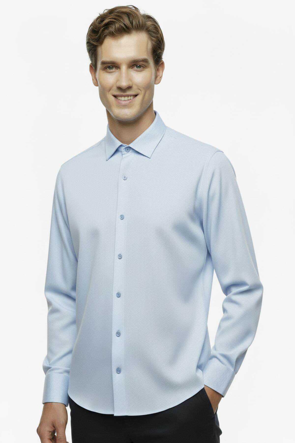 Herren Slim-Fit gestreiftes Hemd — Eisblau