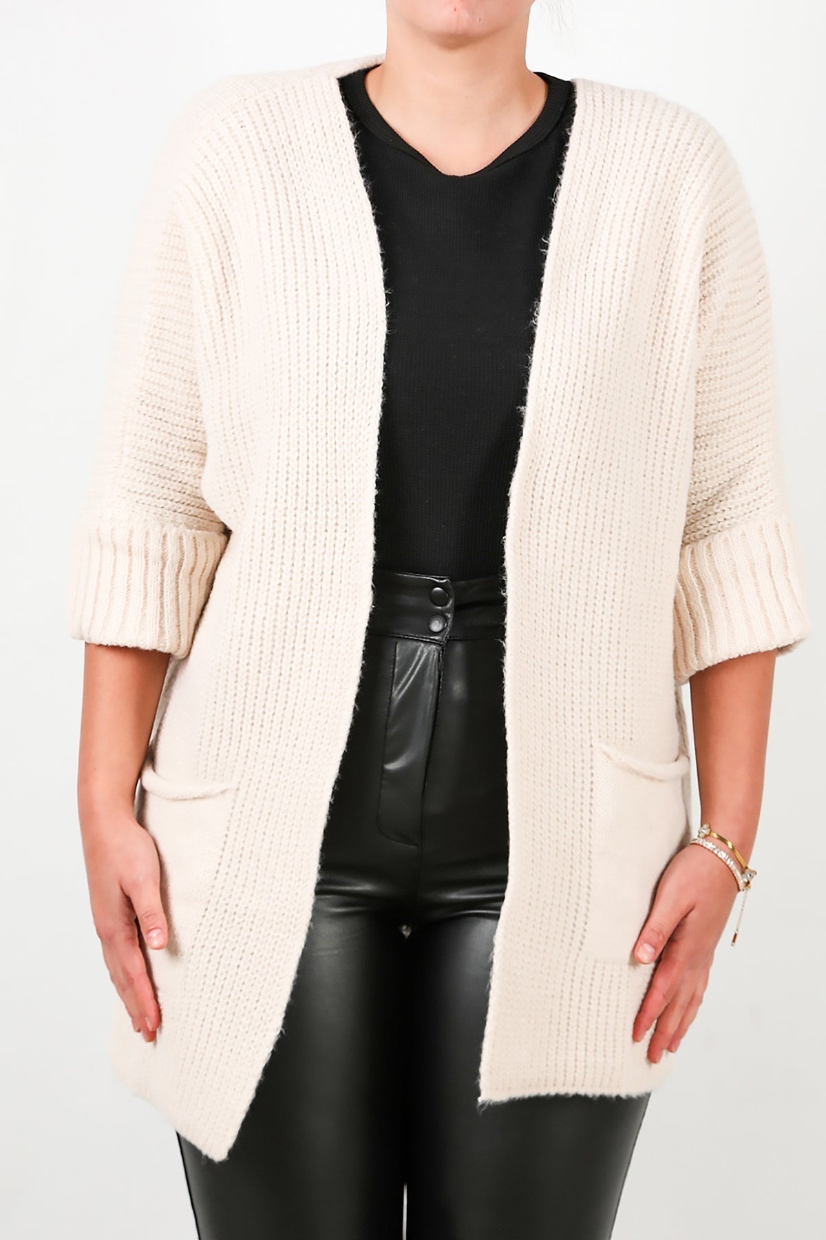 Plus - Size Pocket Cardigan — Stone