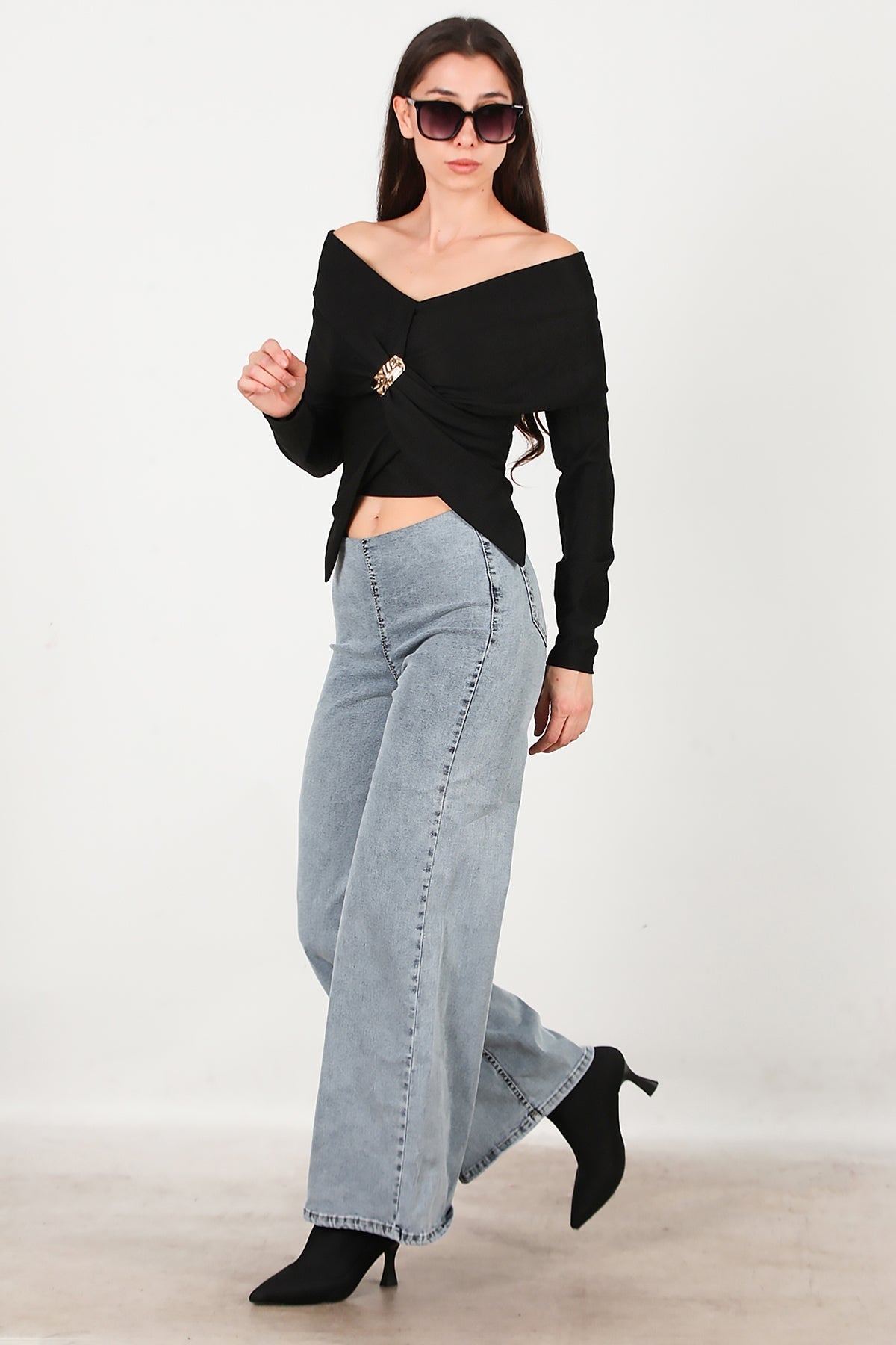 Wide‑Leg Jeans With Elastic Waist — Blue