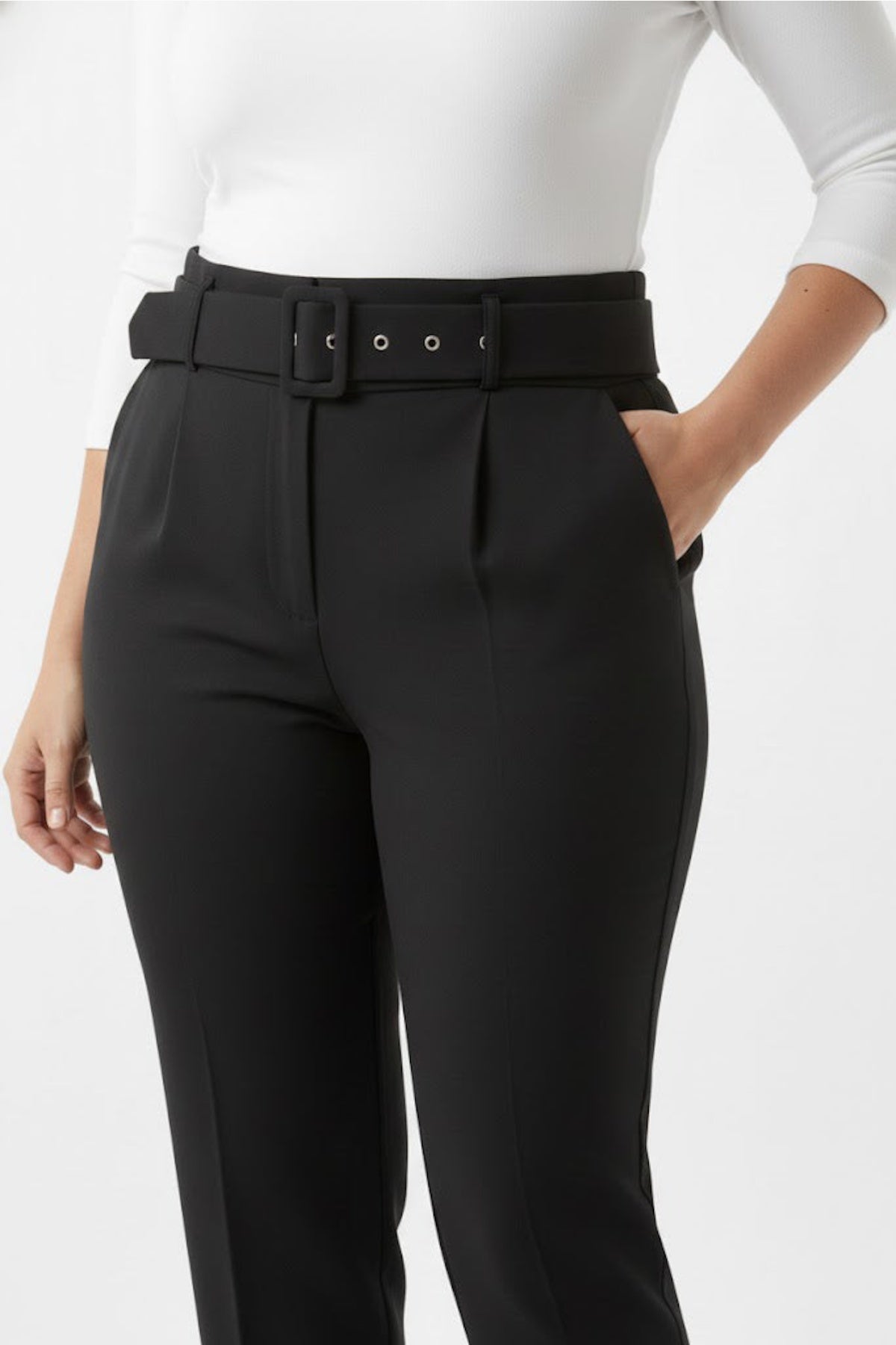 Pantalon grande taille avec ceinture — Noir