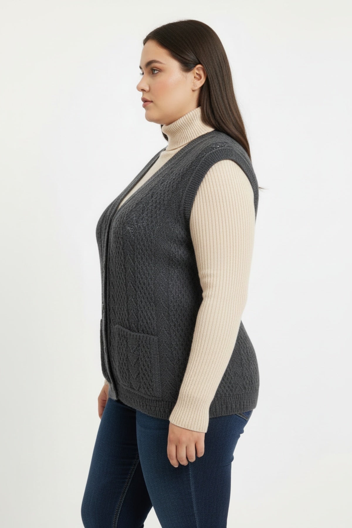 Übergroße Strickweste – Anthrazit