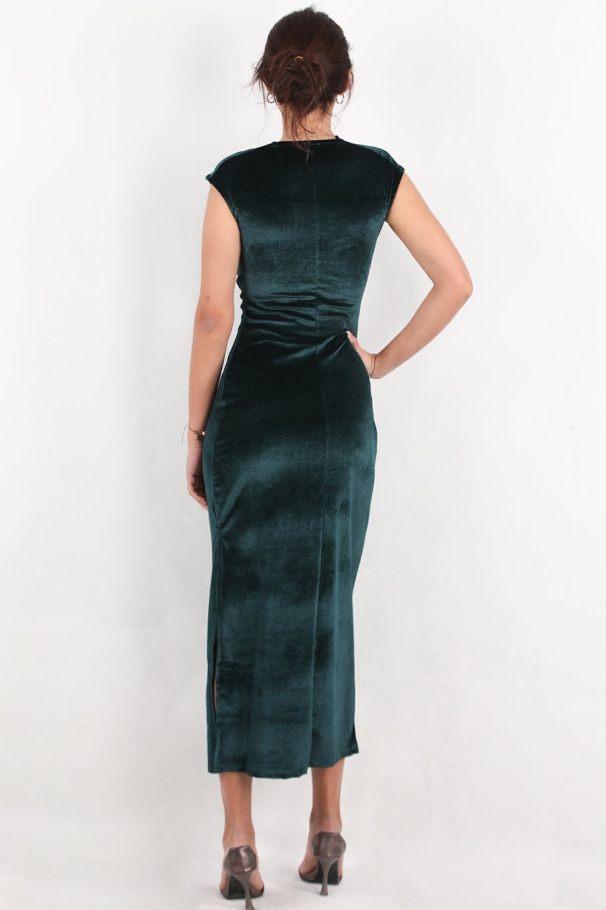Langes Samtkleid mit Clip-Detail – Smaragd