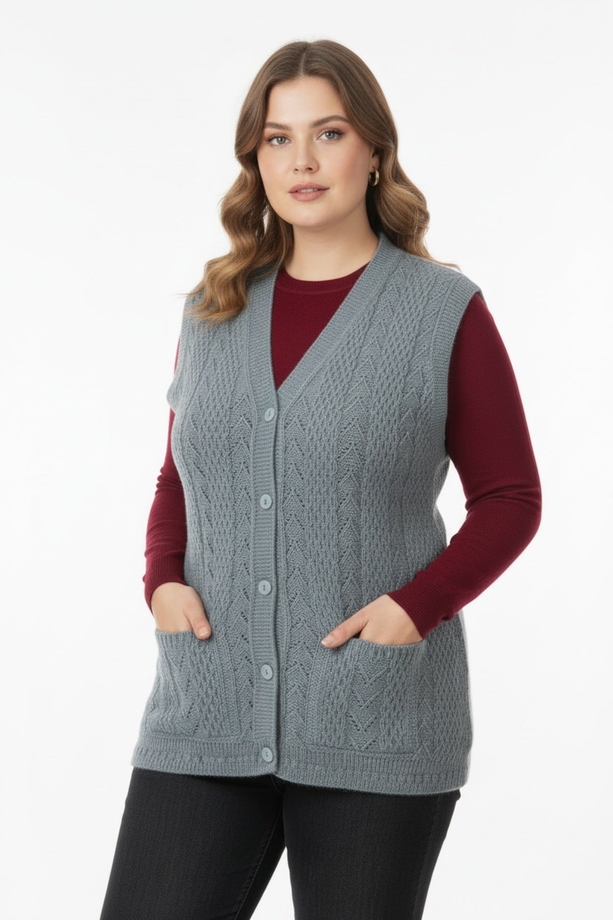 Plus - Size Knitted Vest — Grey
