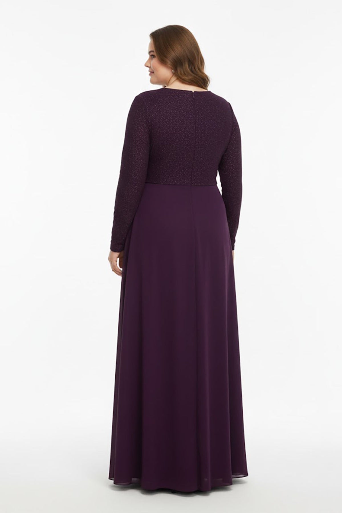 Große Größen Rundhals Abendkleid mit Verzierung – Lila