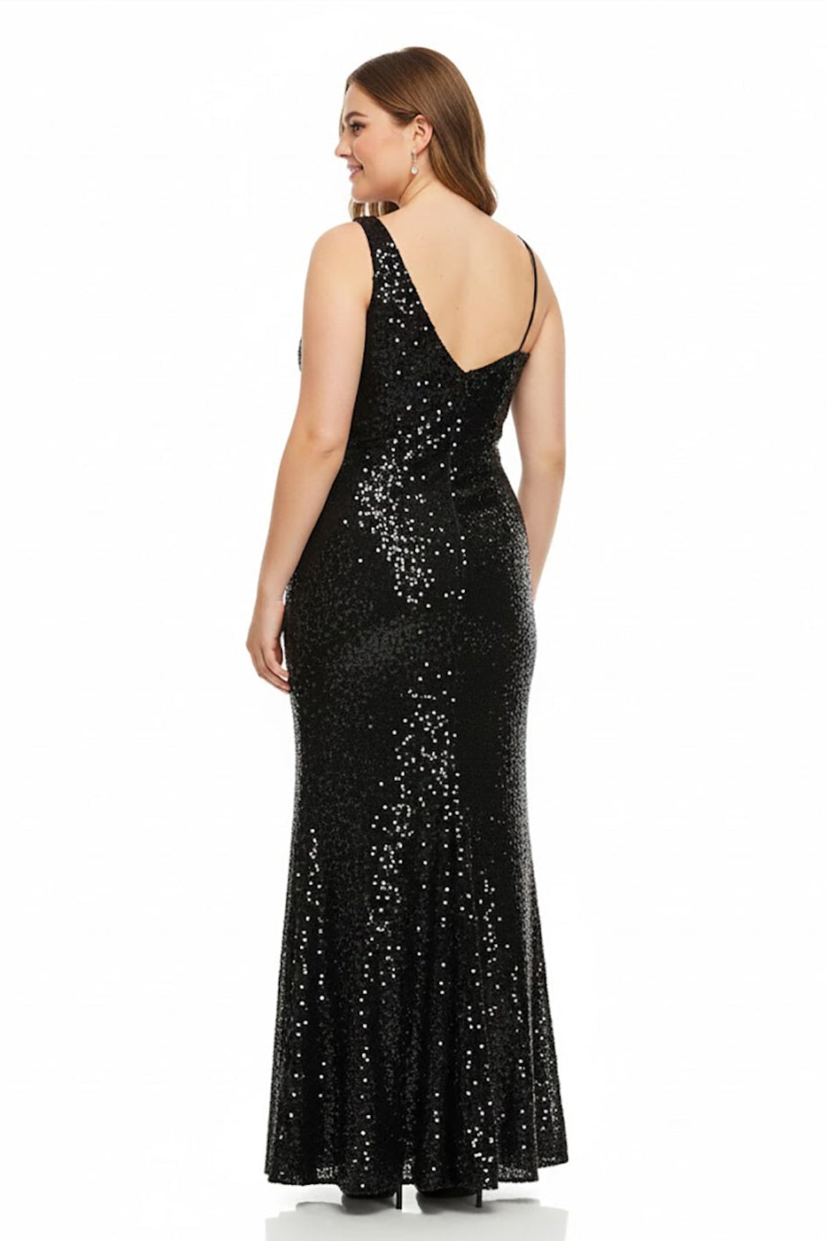 Plus-Size One-Shoulder Pailletten-Samtkleid – Schwarz