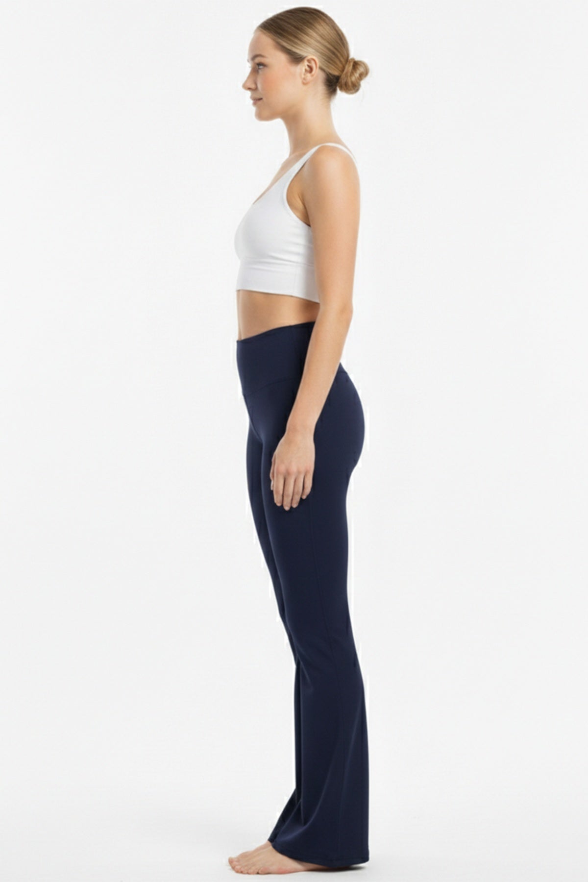 High-Waist Leggings mit ausgestelltem Bein und Schlitz – Marineblau
