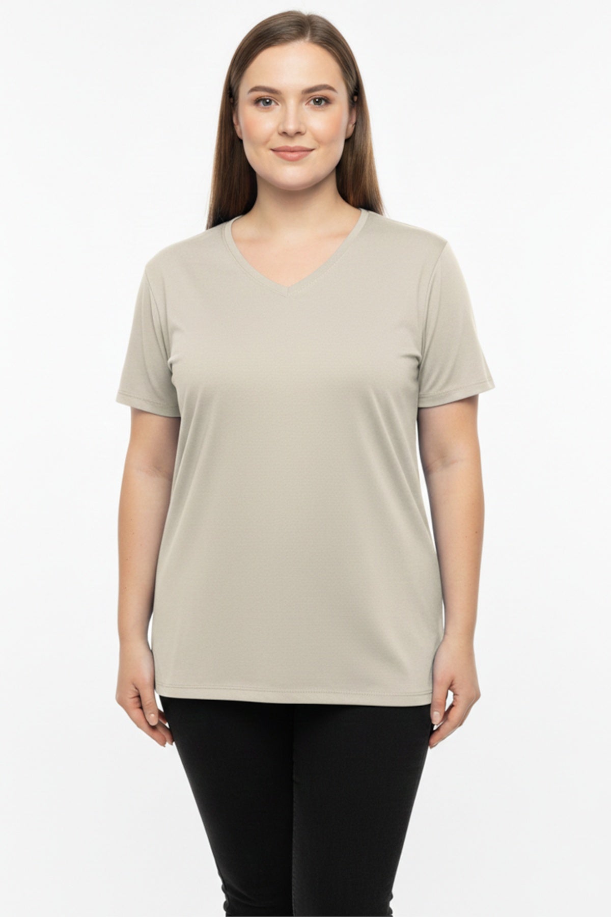 Oversized V-hals T-shirt — Taupe
