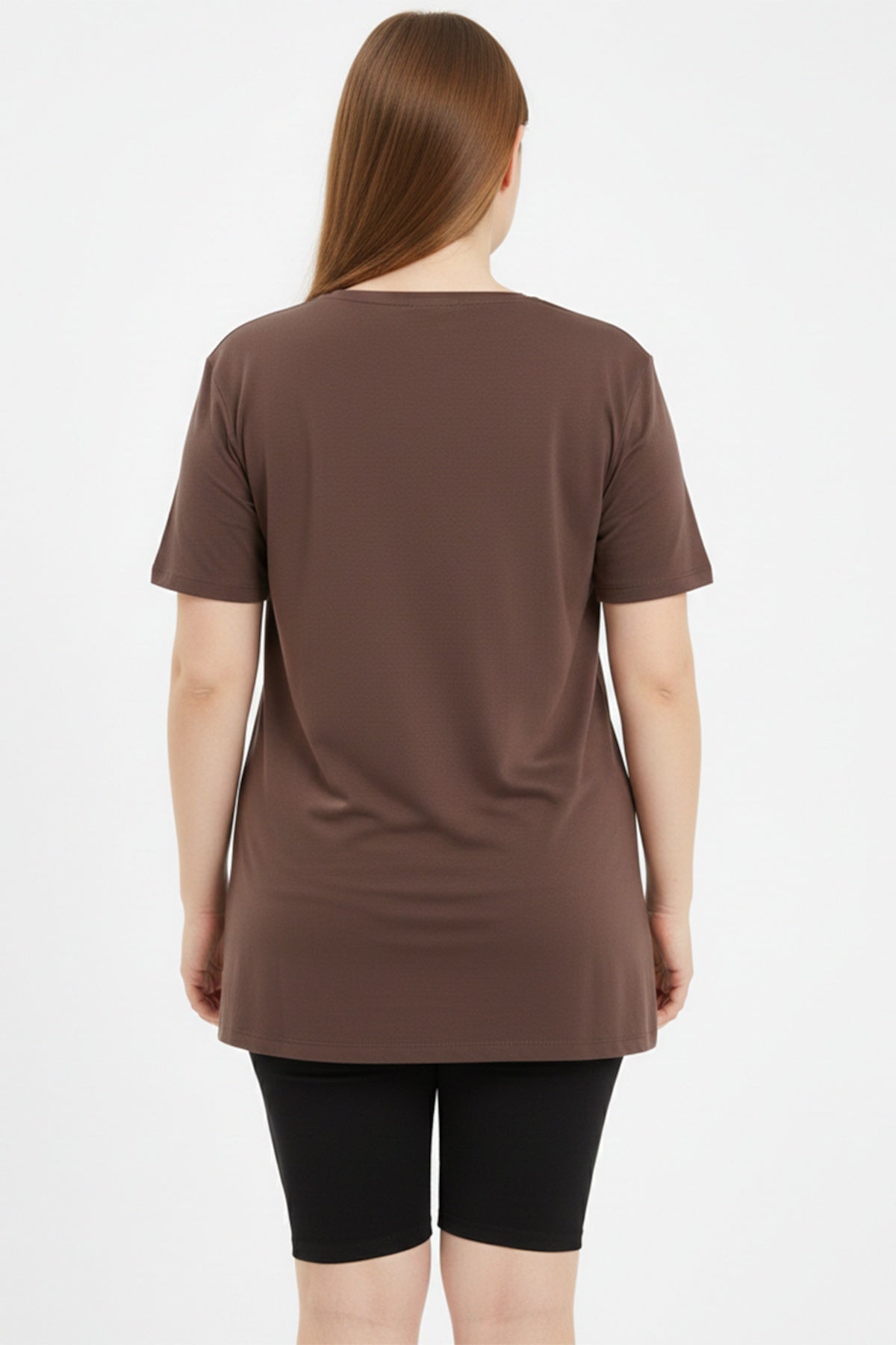 Plus - Size Oversized V - Neck T - Shirt — Brown