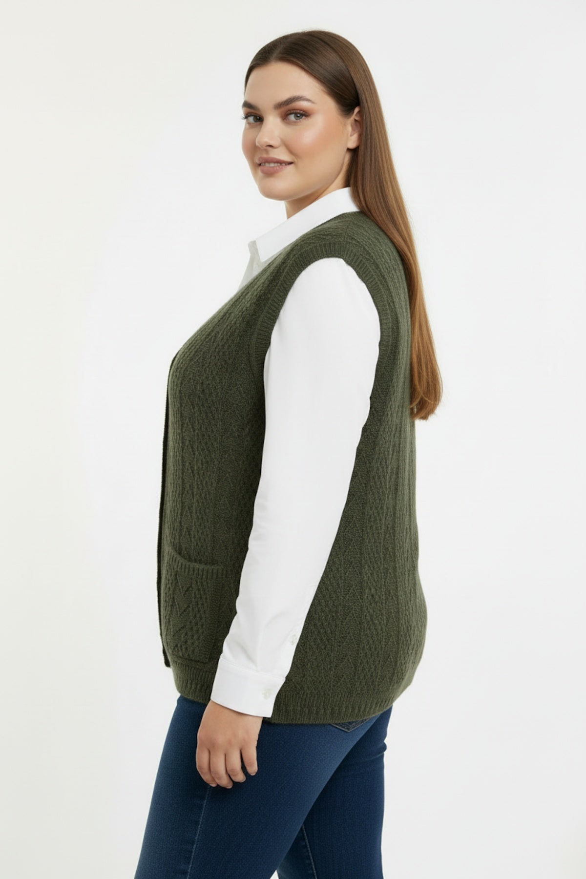 Große Größen Strickweste — Khaki