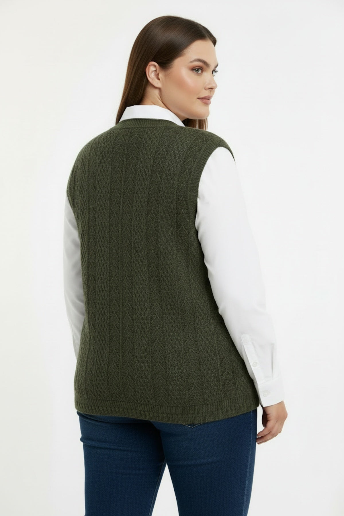 Große Größen Strickweste — Khaki