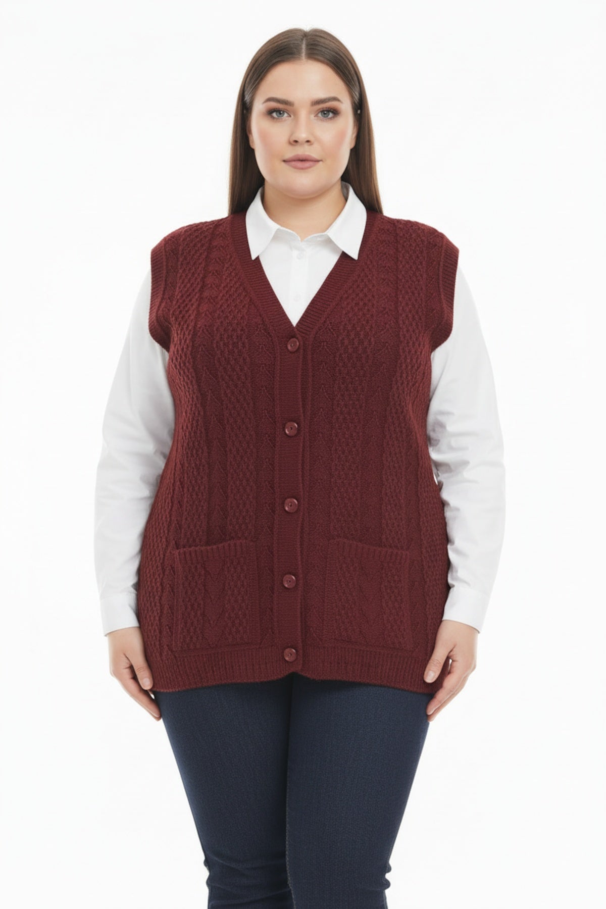 Grote Maten Gebreid Vest — Bordeaux
