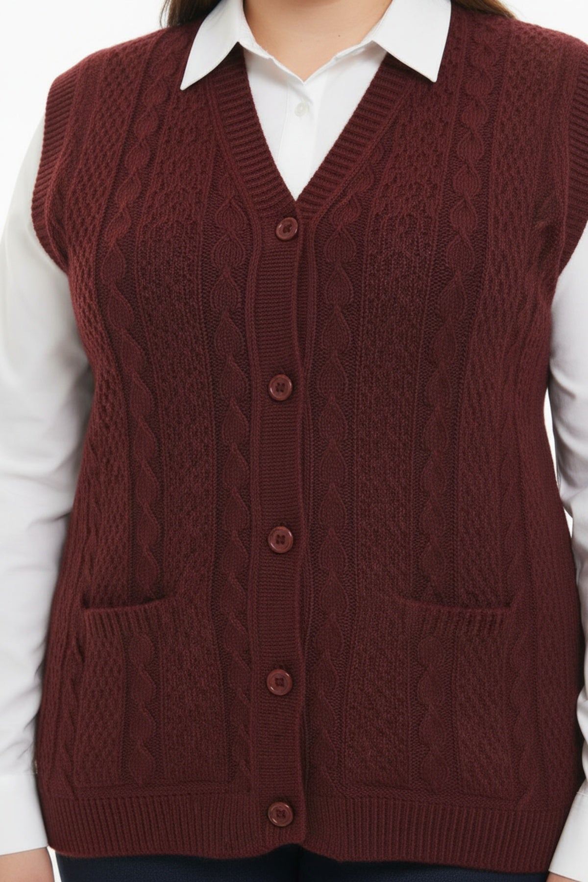 Strickweste in großen Größen — Burgund