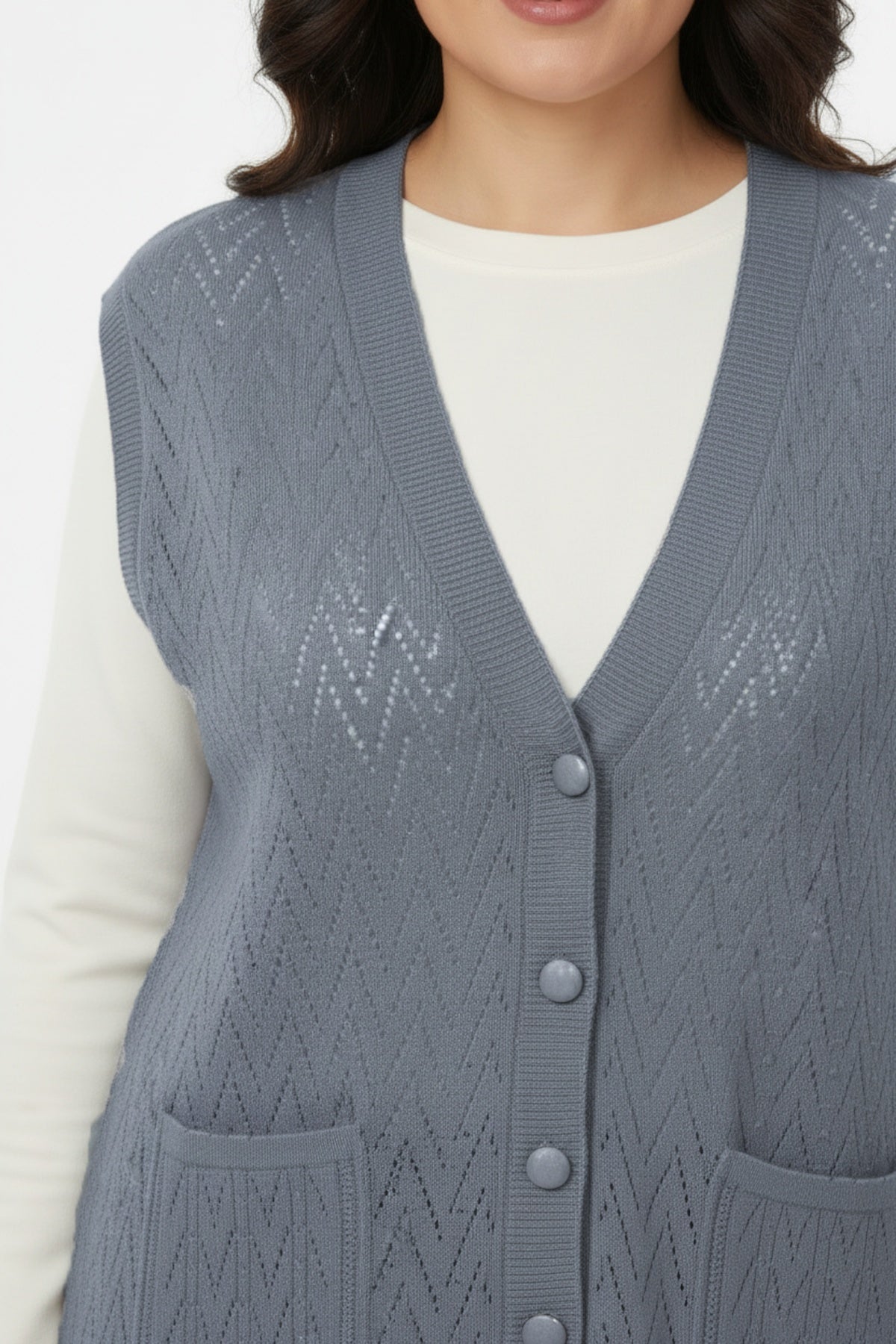 Harmony Plus-Size Strickweste – Grau
