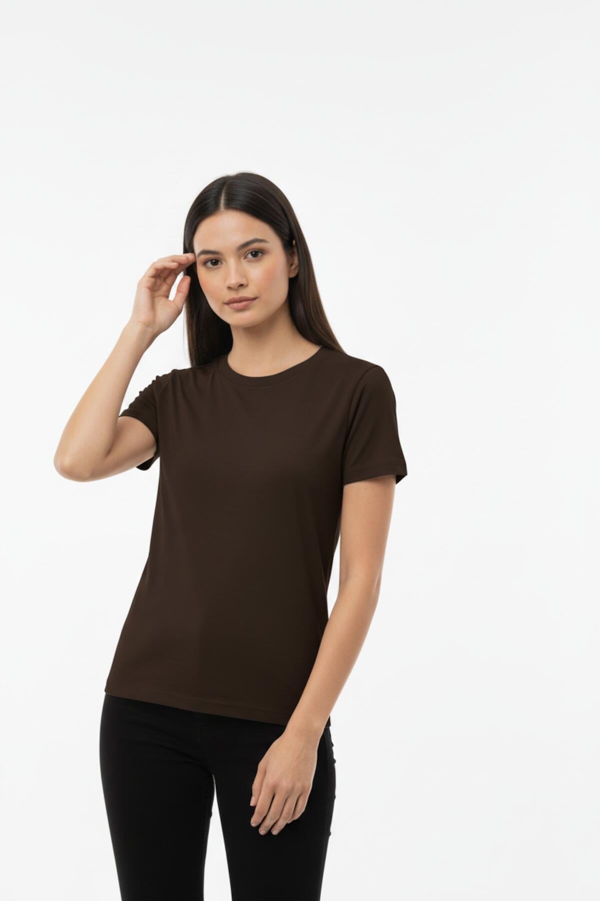Women's Brown Crew‑Neck Body T‑Shirt