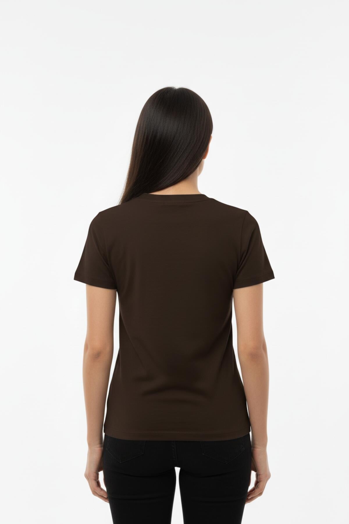 Braunes Rundhals-Body-T-Shirt für Damen