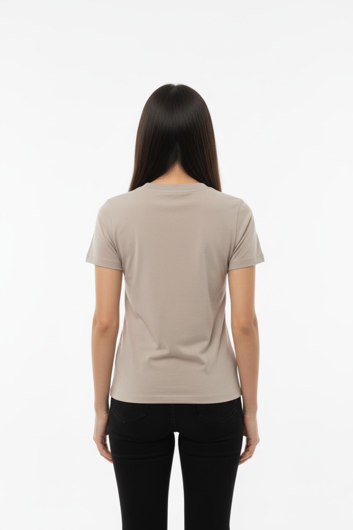 Damen Body-T-Shirt mit Rundhalsausschnitt in Taupe