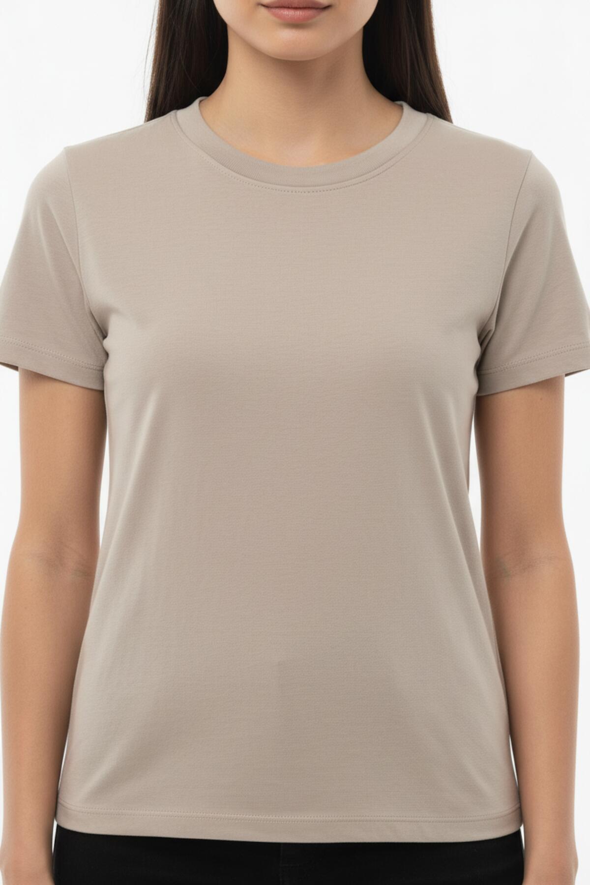 Damen Body-T-Shirt mit Rundhalsausschnitt in Taupe