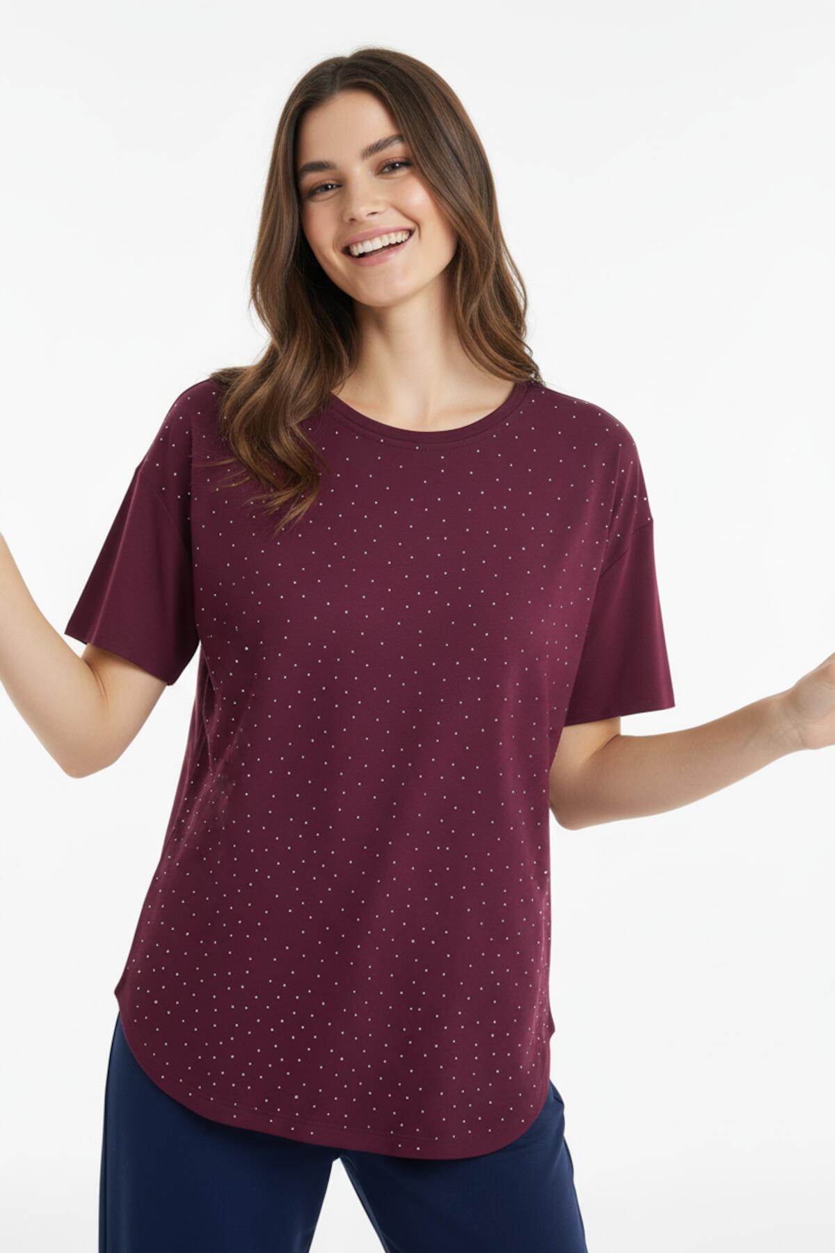 Women's Embellished Oval - Hem T - Shirt — Burgundy