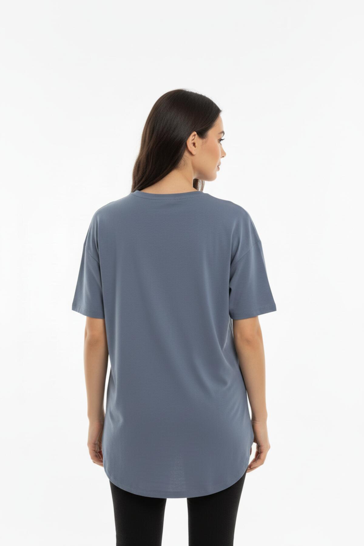 T-Shirt mit zwei Stofflagen und ovalem Saum – Anthrazit