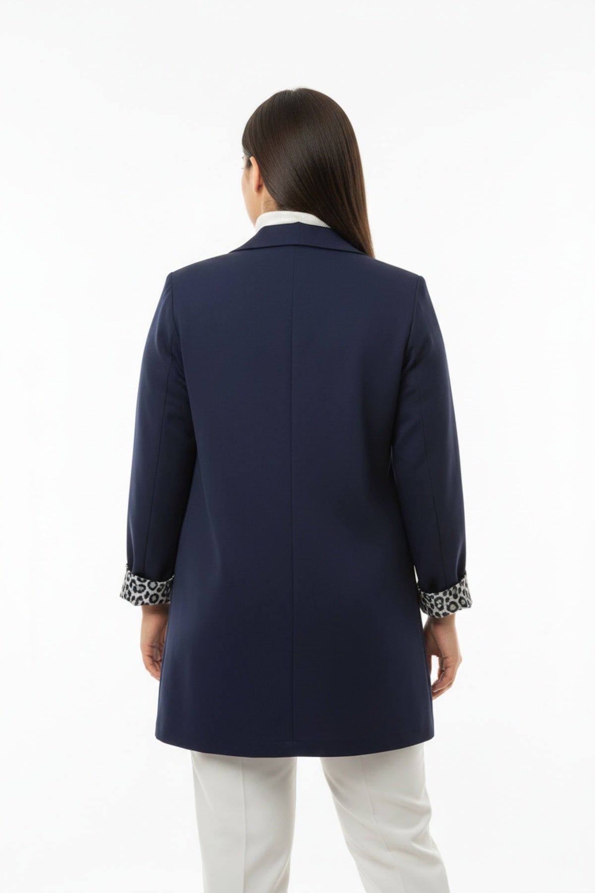Schalkragen-Blazer mit Leopardenfutter — Navy