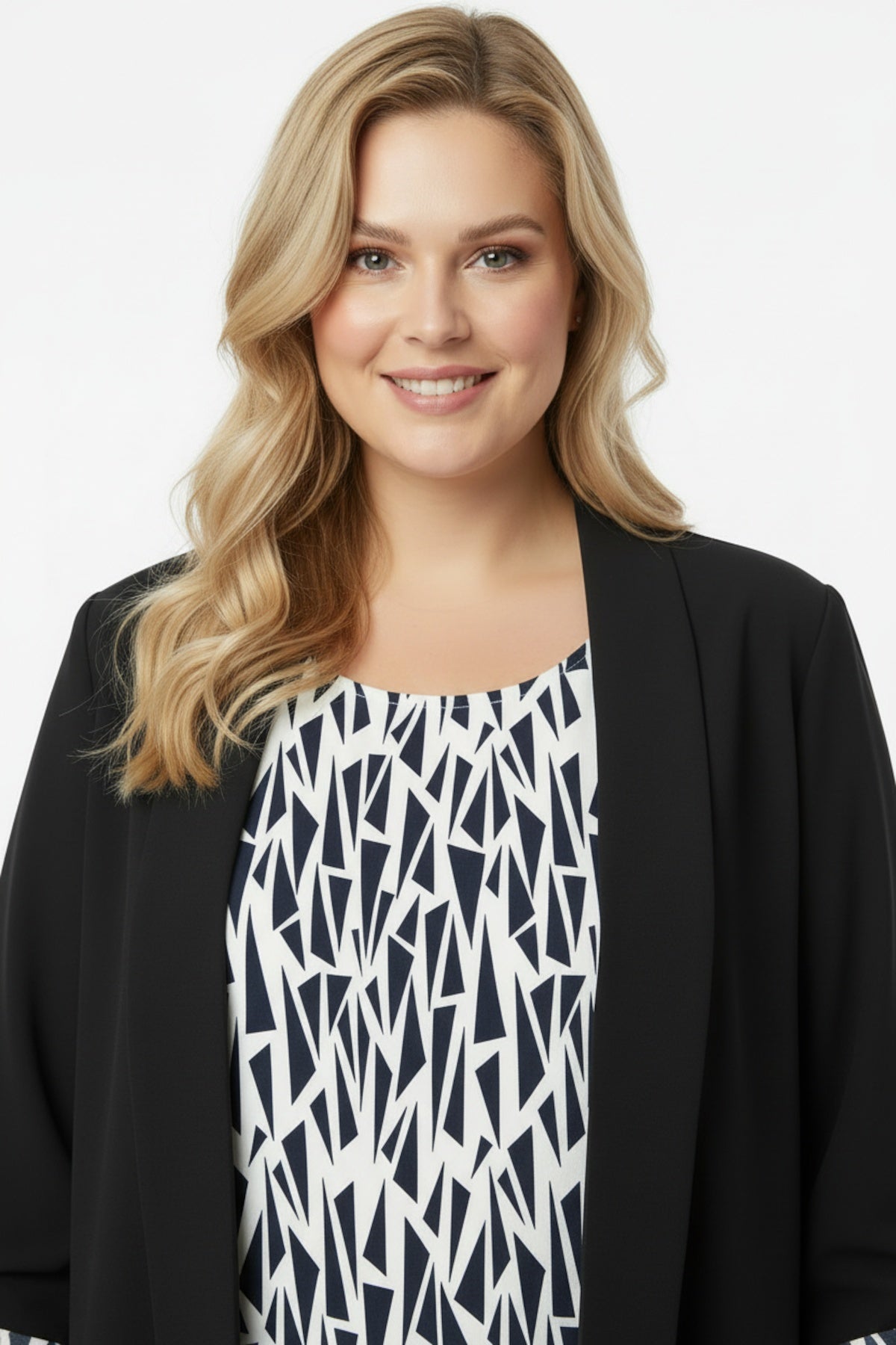 Plus - Size Black Blazer & Blouse — Geometric Two - Piece Set