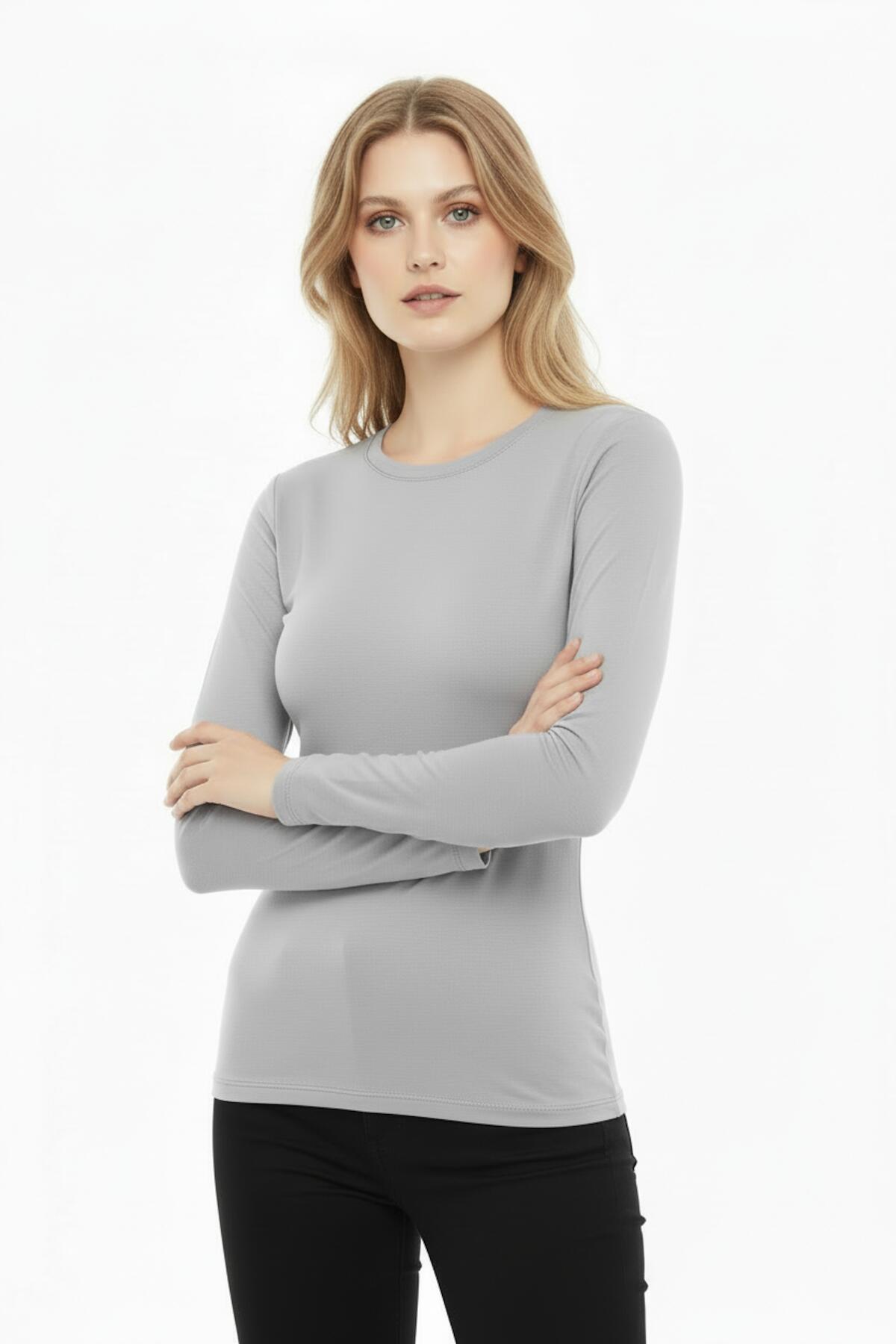 Crew‑Neck Blouse — Grey