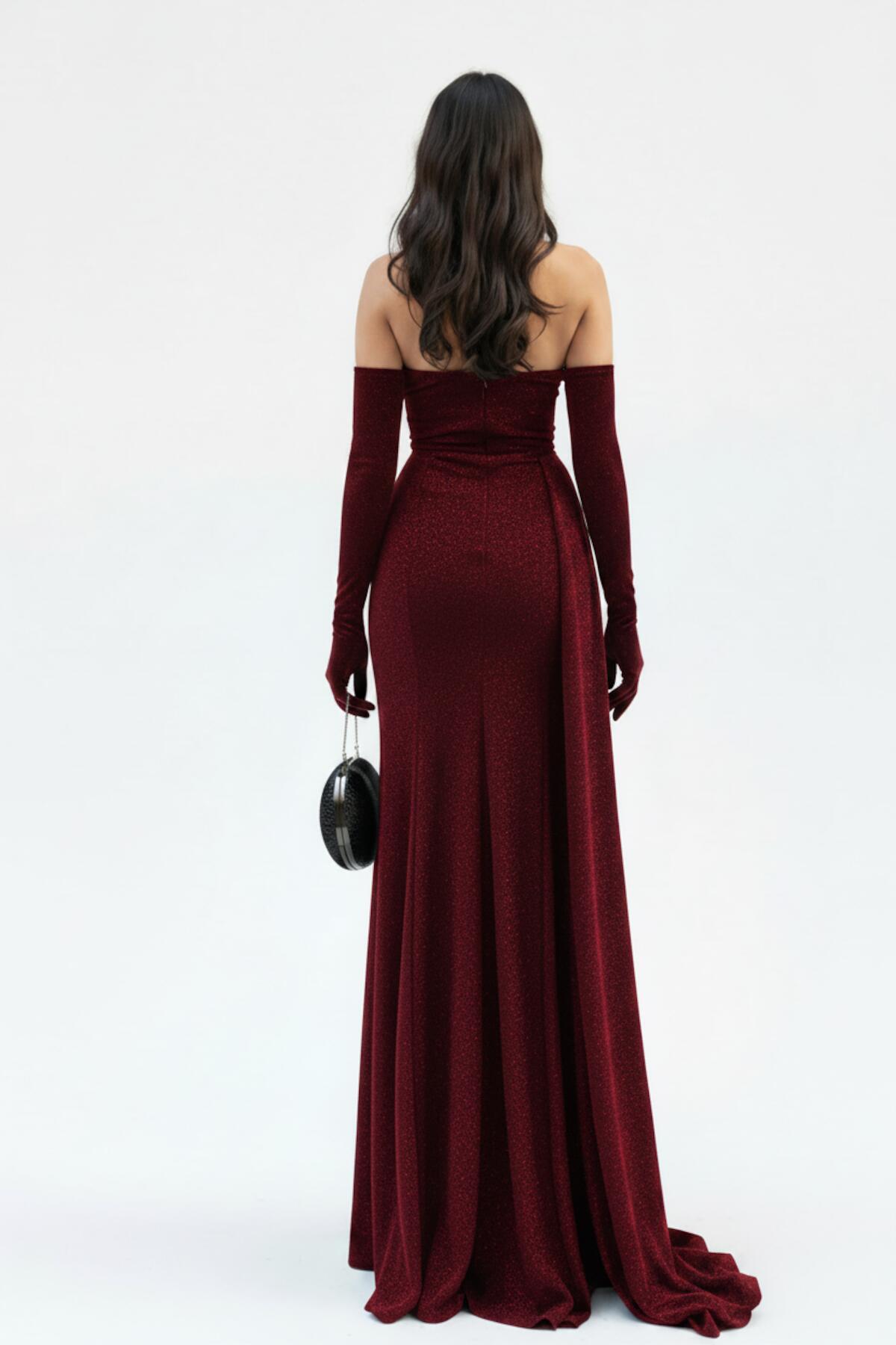 Red Stone‑Embellished Mermaid Evening Dress