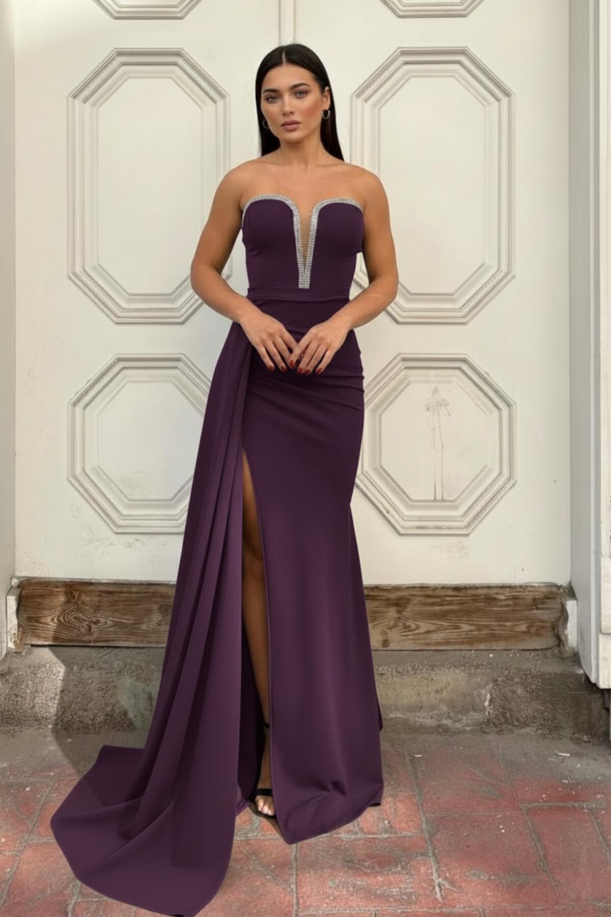 Purple Crepe Evening Dress