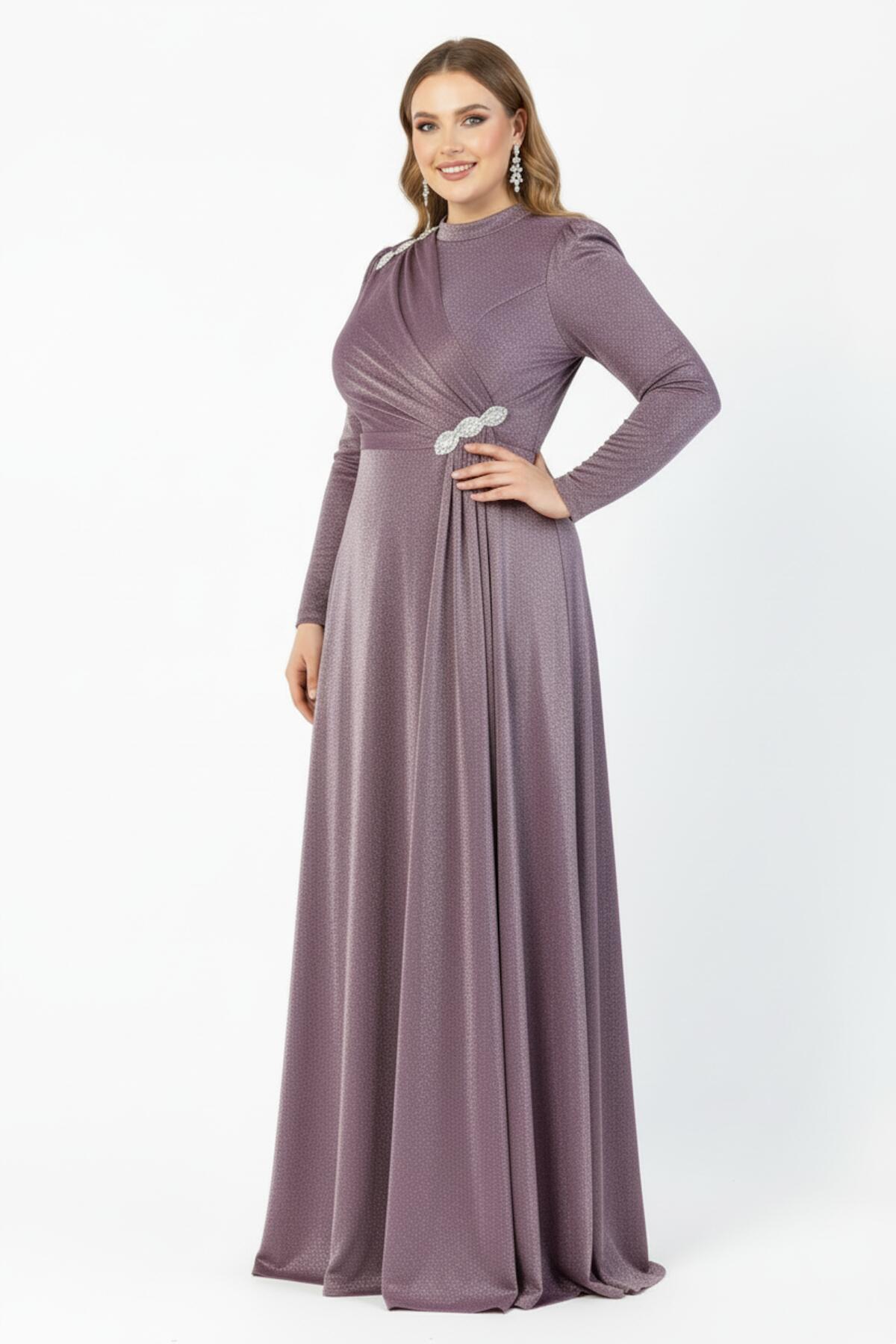 Plus - Size Evening Dress With Waist And Shoulder Details — Powder Pink