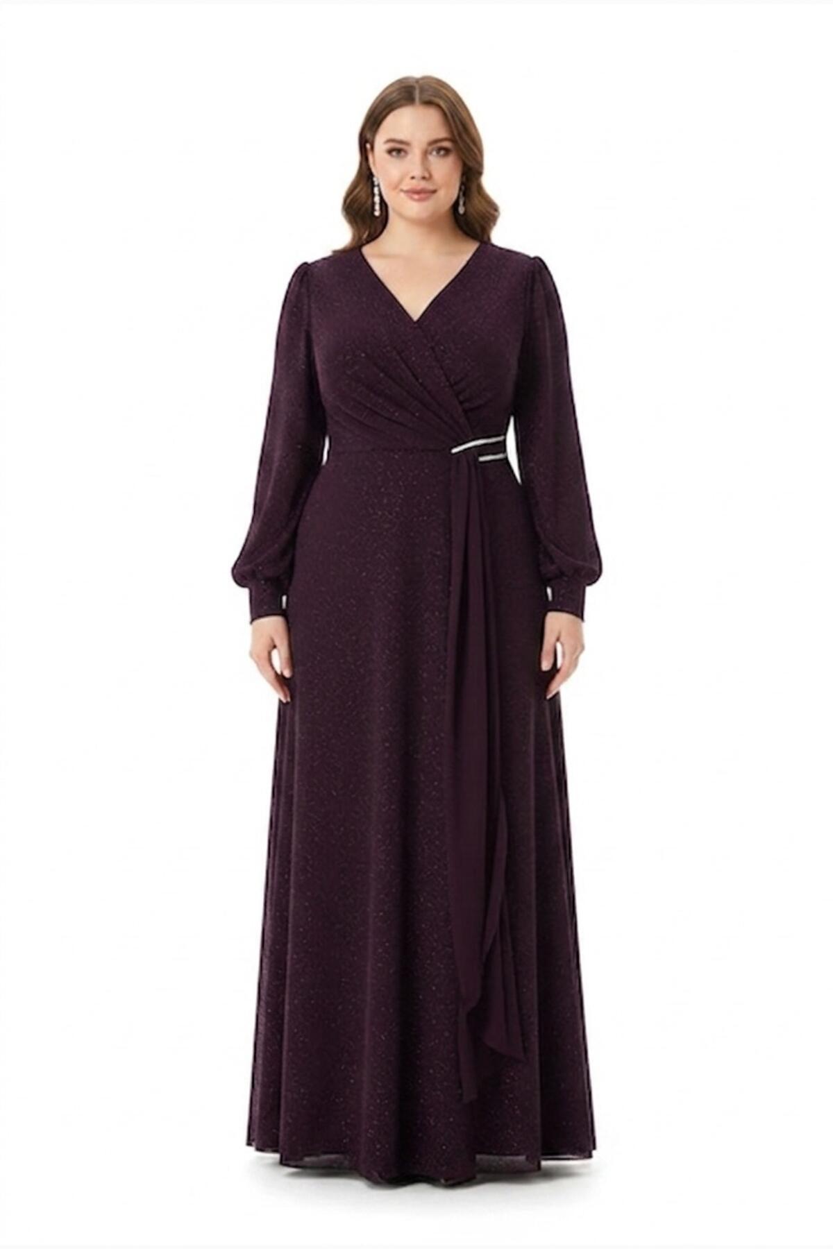 Plus - Size Chiffon Dress With Waist Accessory — Purple