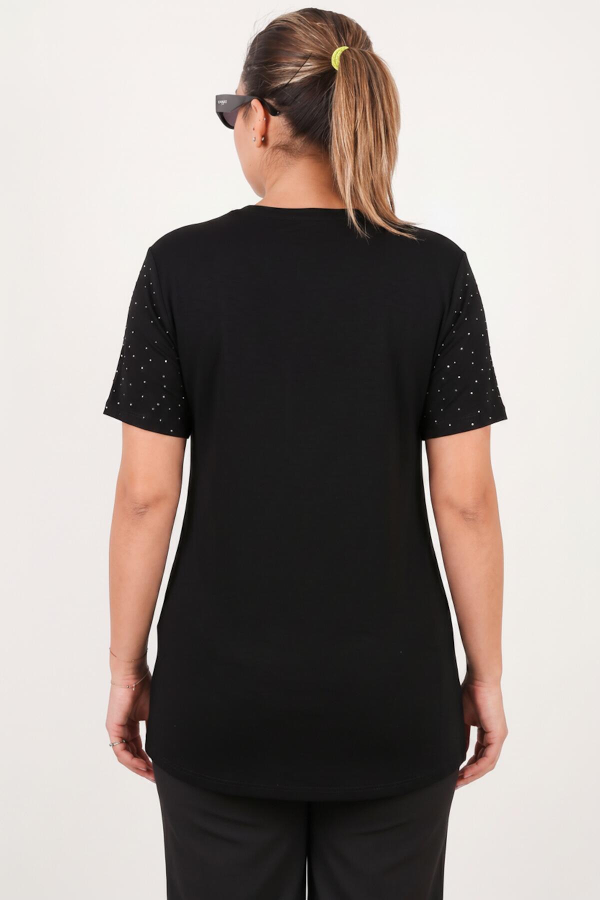 Große Größen: Carmenbluse mit silbernen Steinen, Schwarz