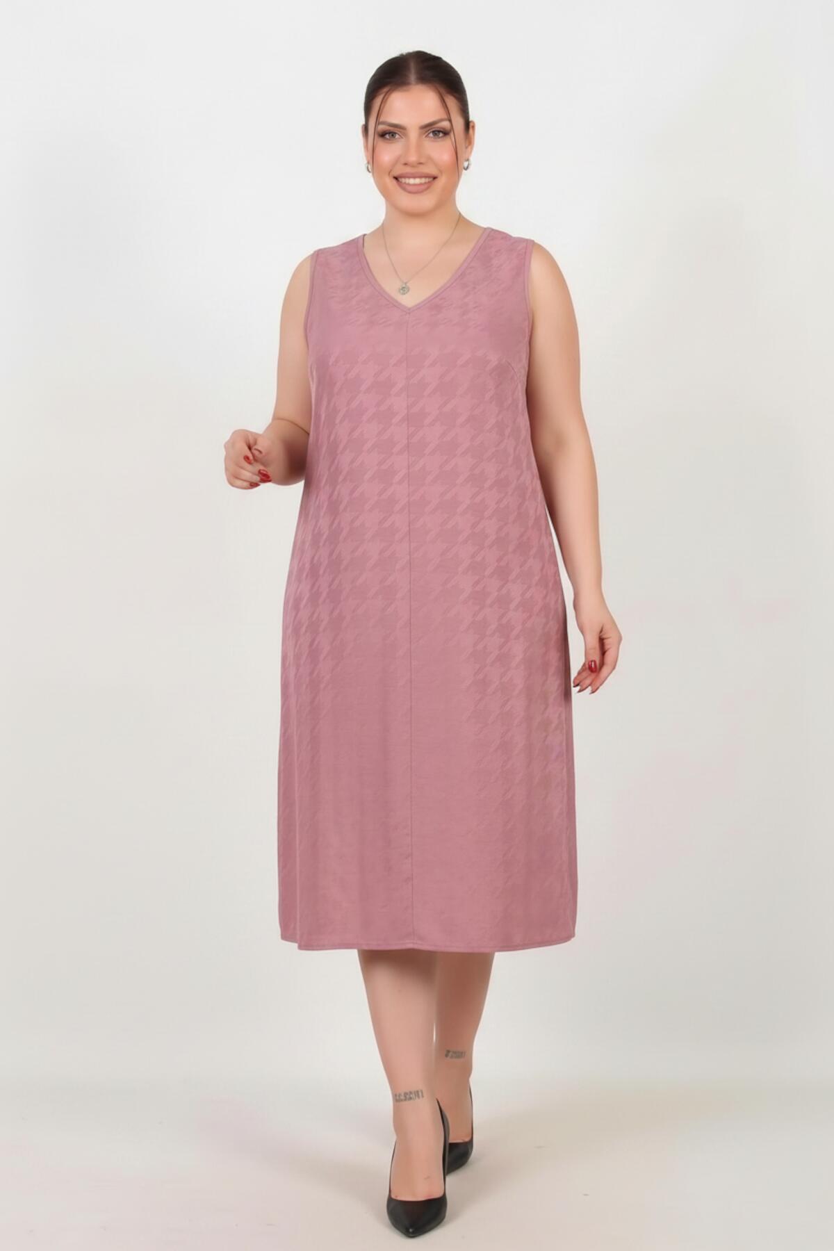 Pudrigrosa Viskosekleid mit überkreuzten Rückendetails, Große Größen