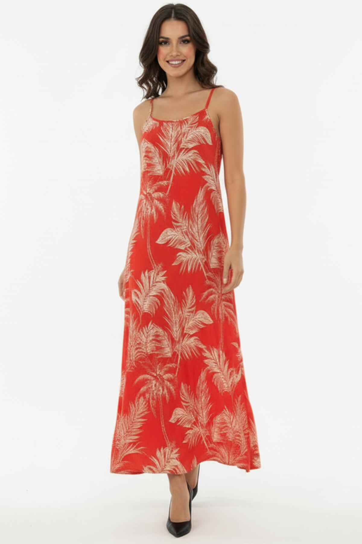Patterned Spaghetti - Strap Dress