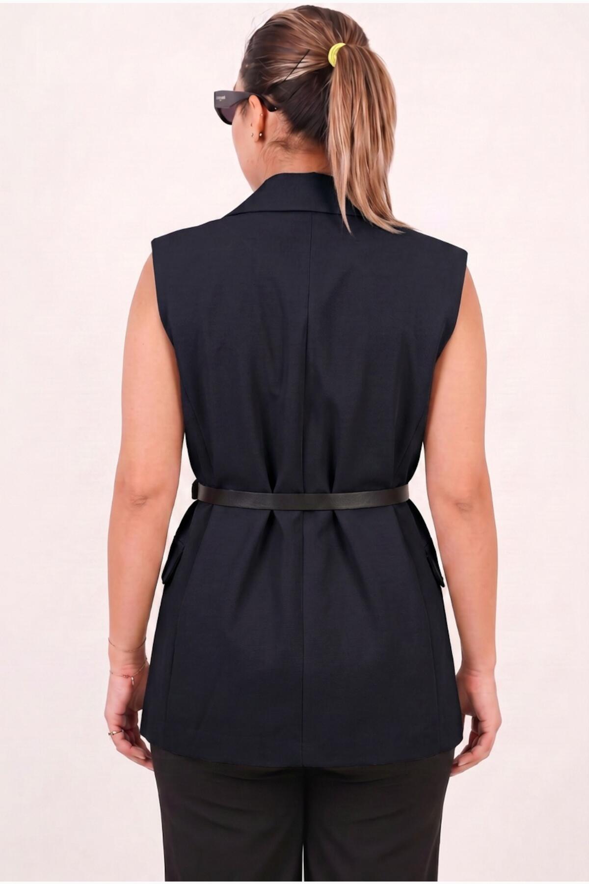 Navy Belted Vest