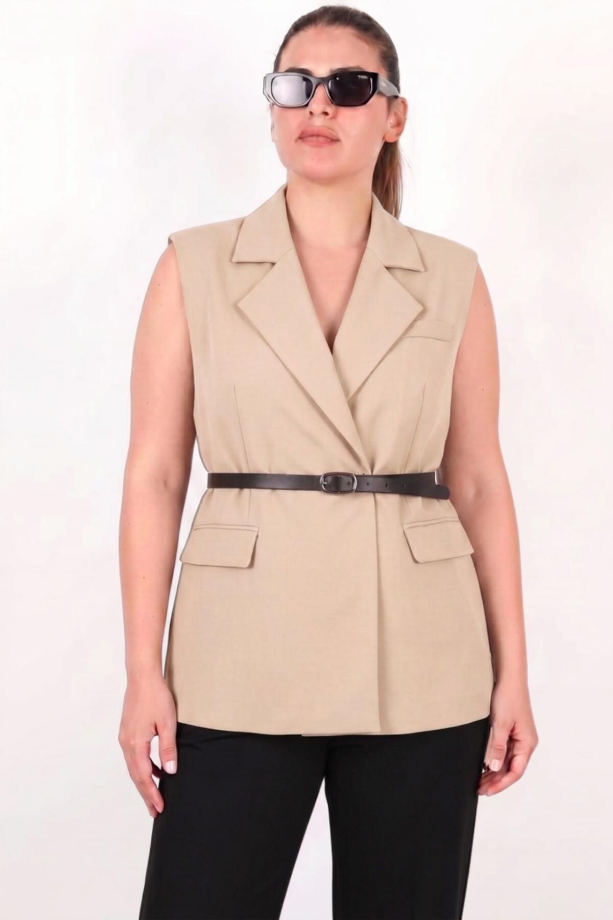 Beige Belted Vest