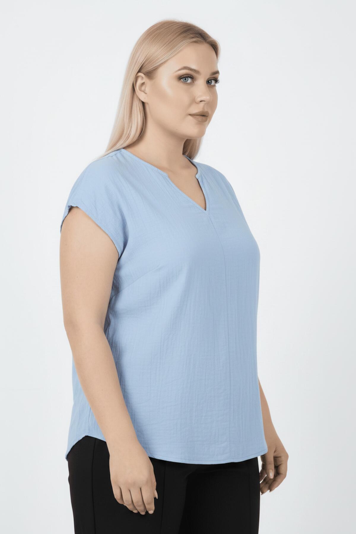 Plus - Size V - Neck Blouse — Blue