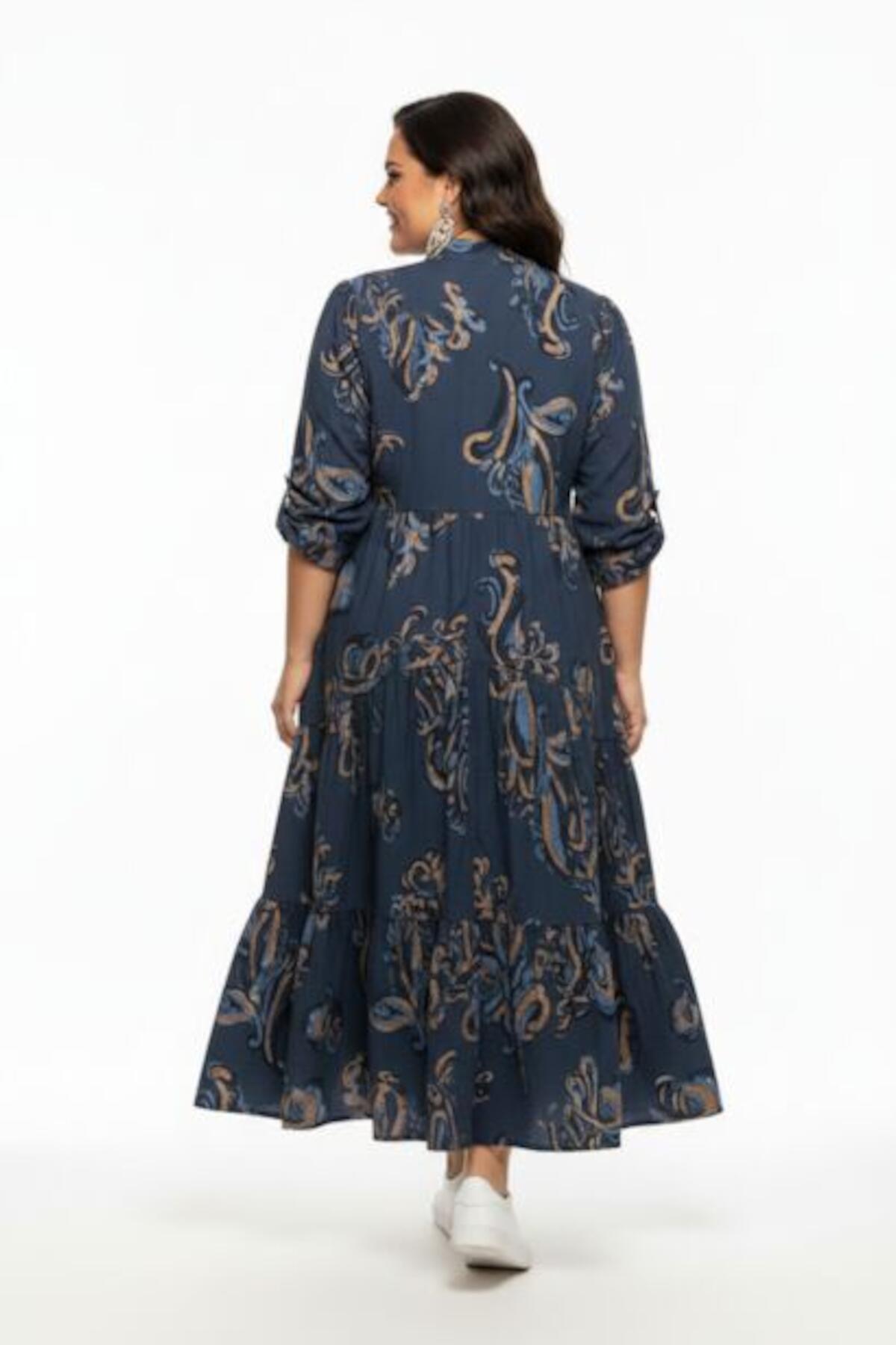 Maxikleid in Großen Größen mit Knopfleiste – Blau