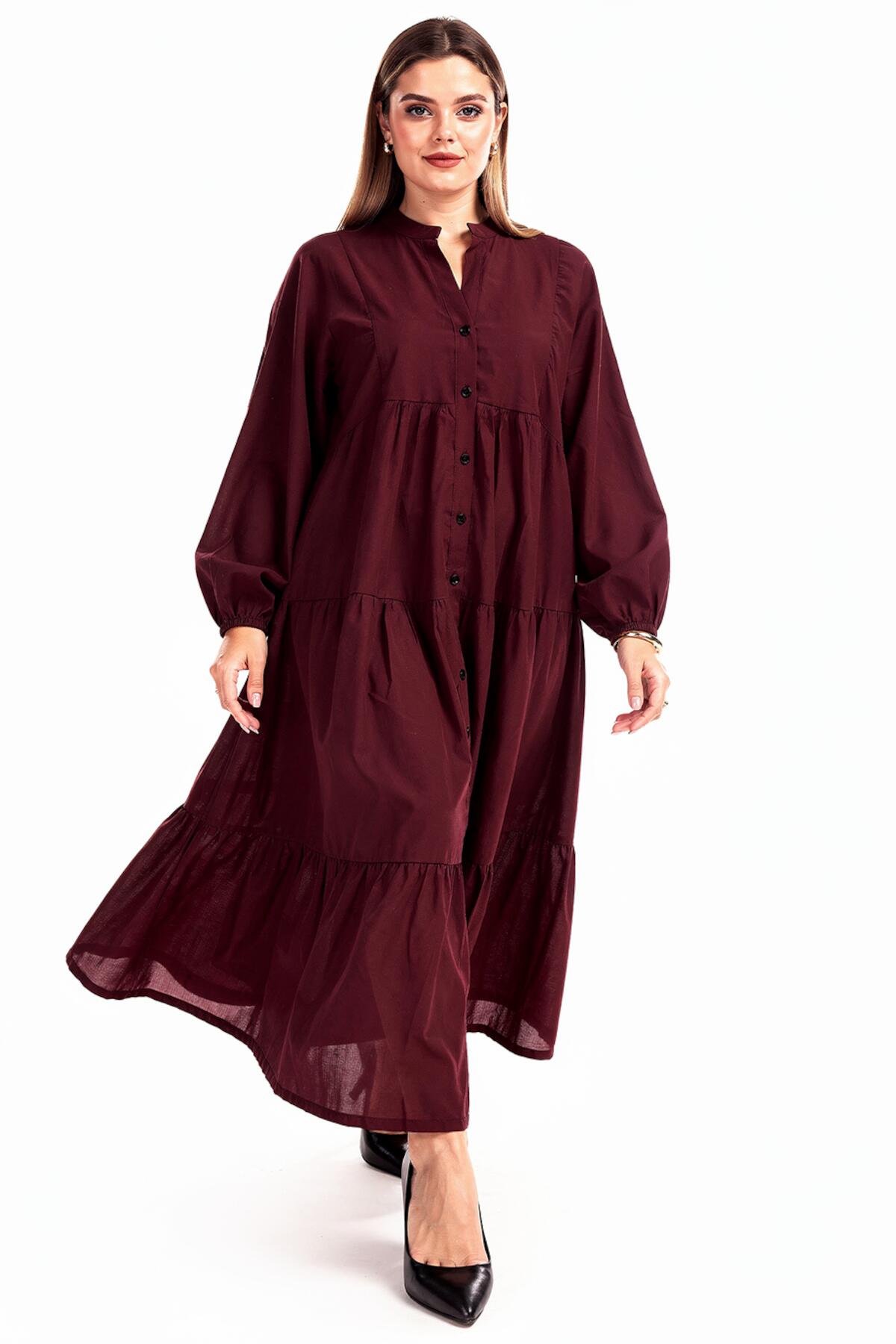 Plus - Size Burgundy Button - Front Maxi Dress