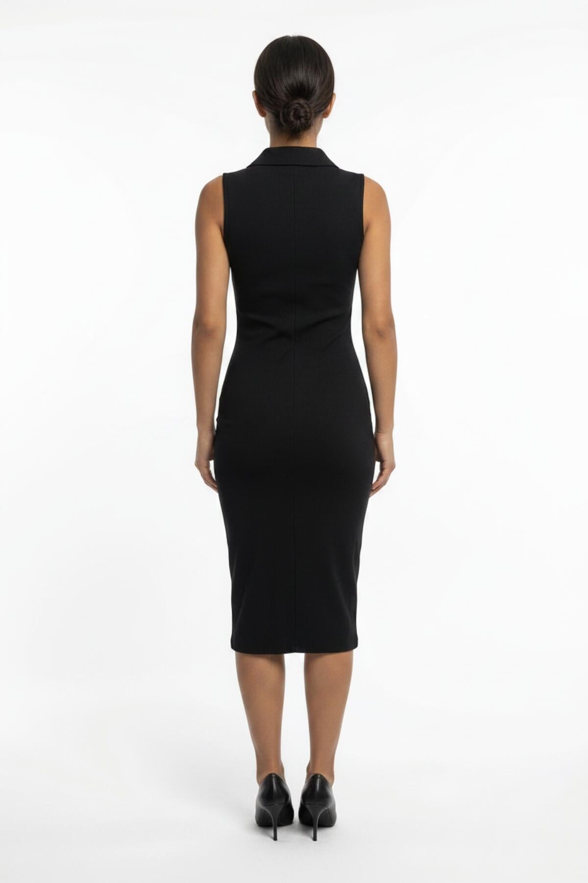 Langes Osmanisches Kleid mit Knopfleiste — Schwarz