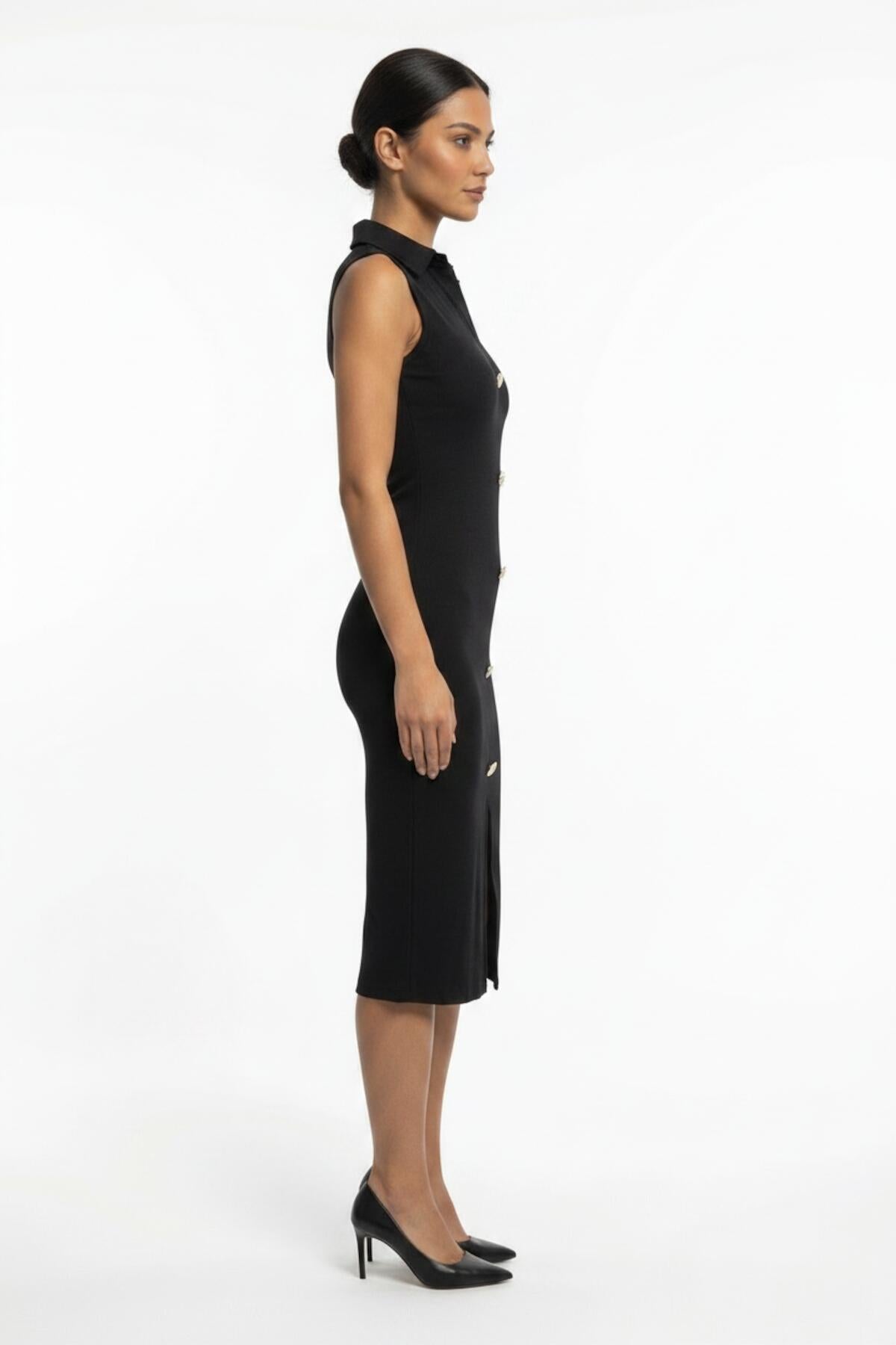 Langes Osmanisches Kleid mit Knopfleiste — Schwarz