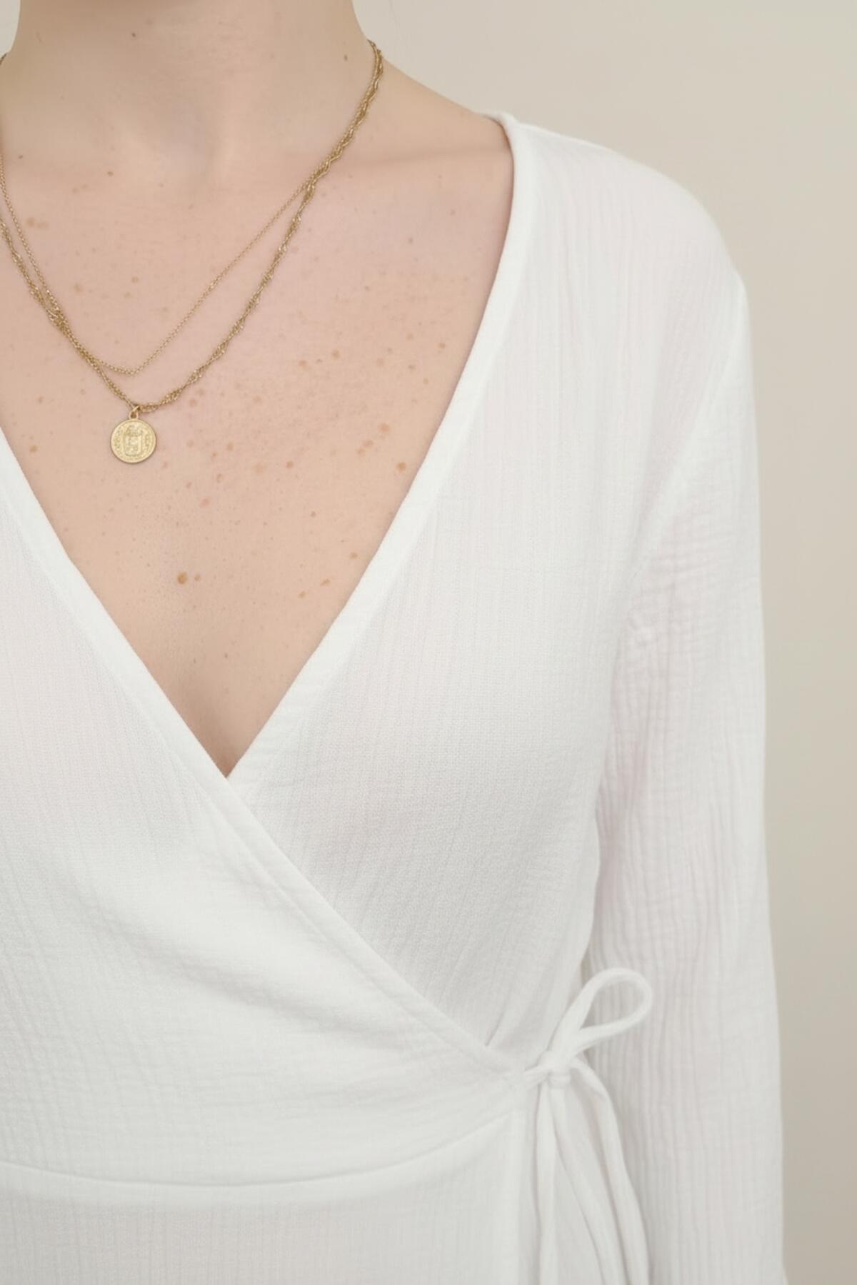 Mousseline Wikkel Kimono Tuniek — Wit