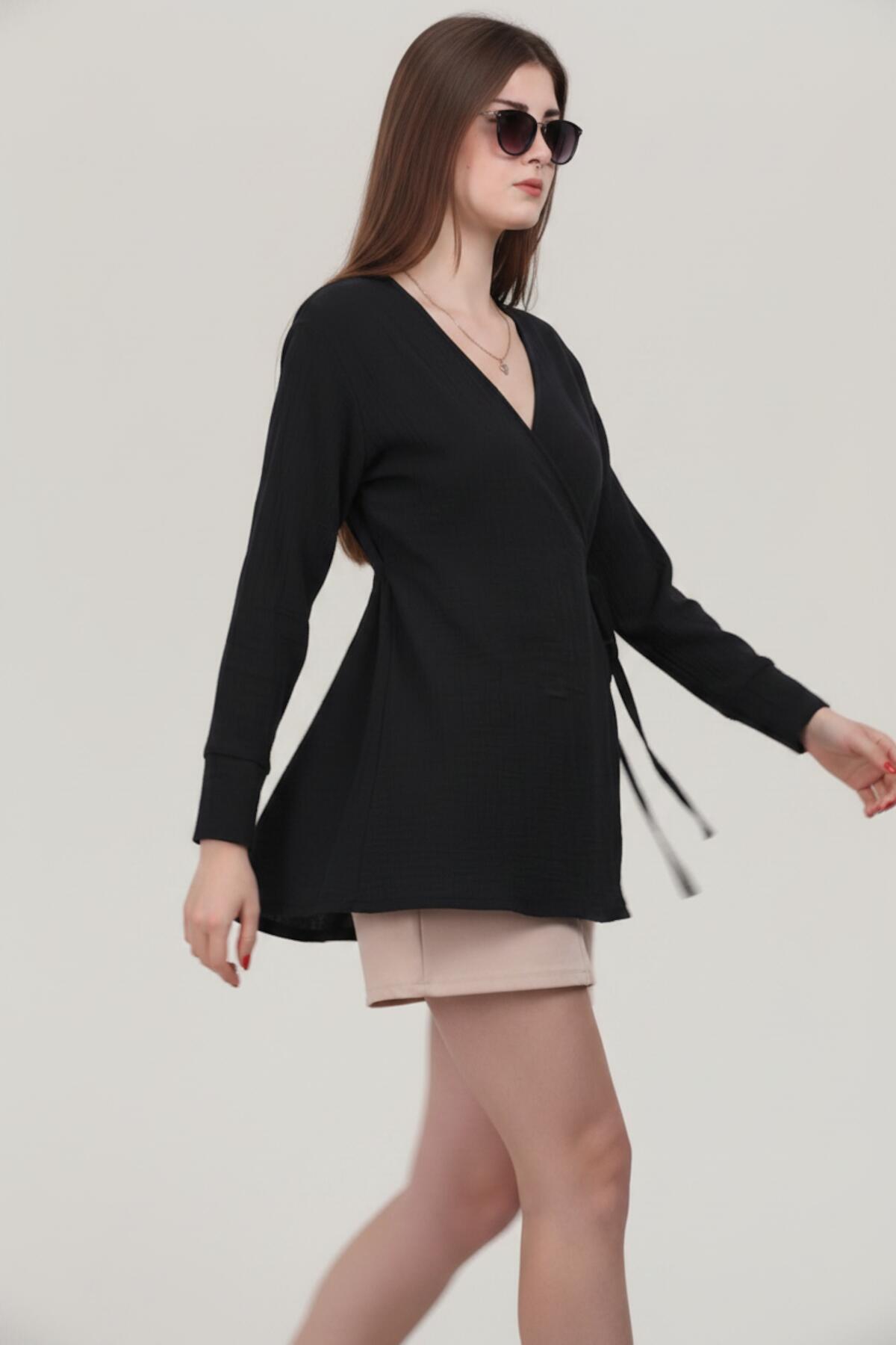 Black Muslin Wrap Kimono Tunic