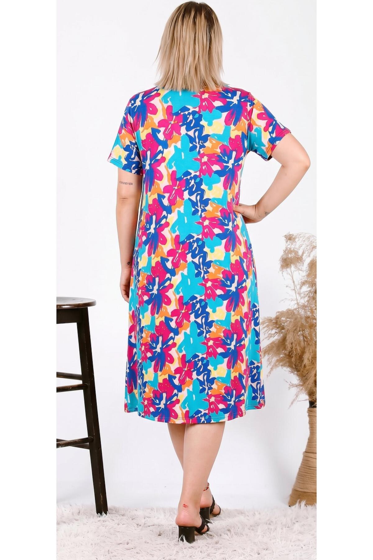 Plus-Size Kurzarmkleid – Blau