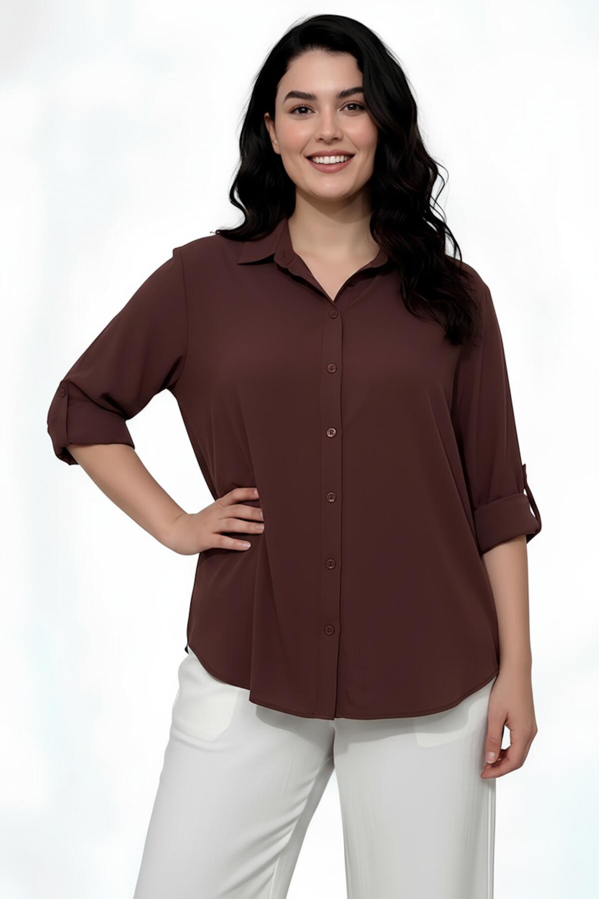 Plus-size overhemd, donkerbruin