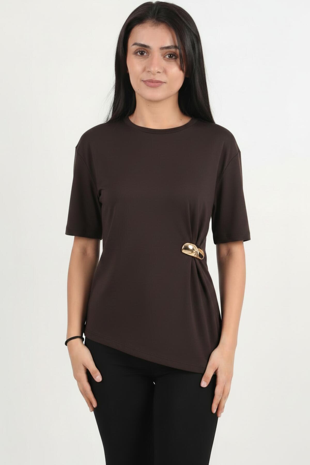 Brown Blouse With Accessory Detail