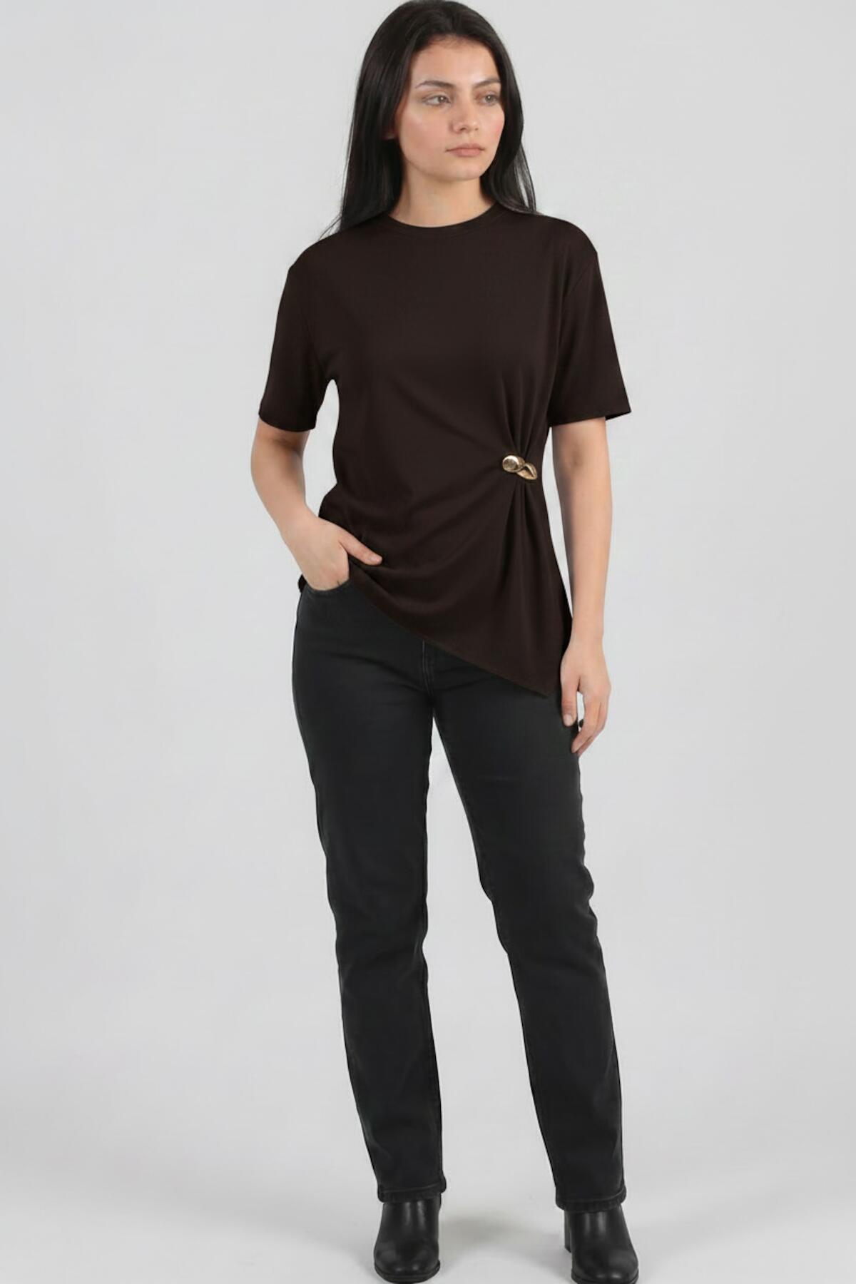 Brown Blouse With Accessory Detail