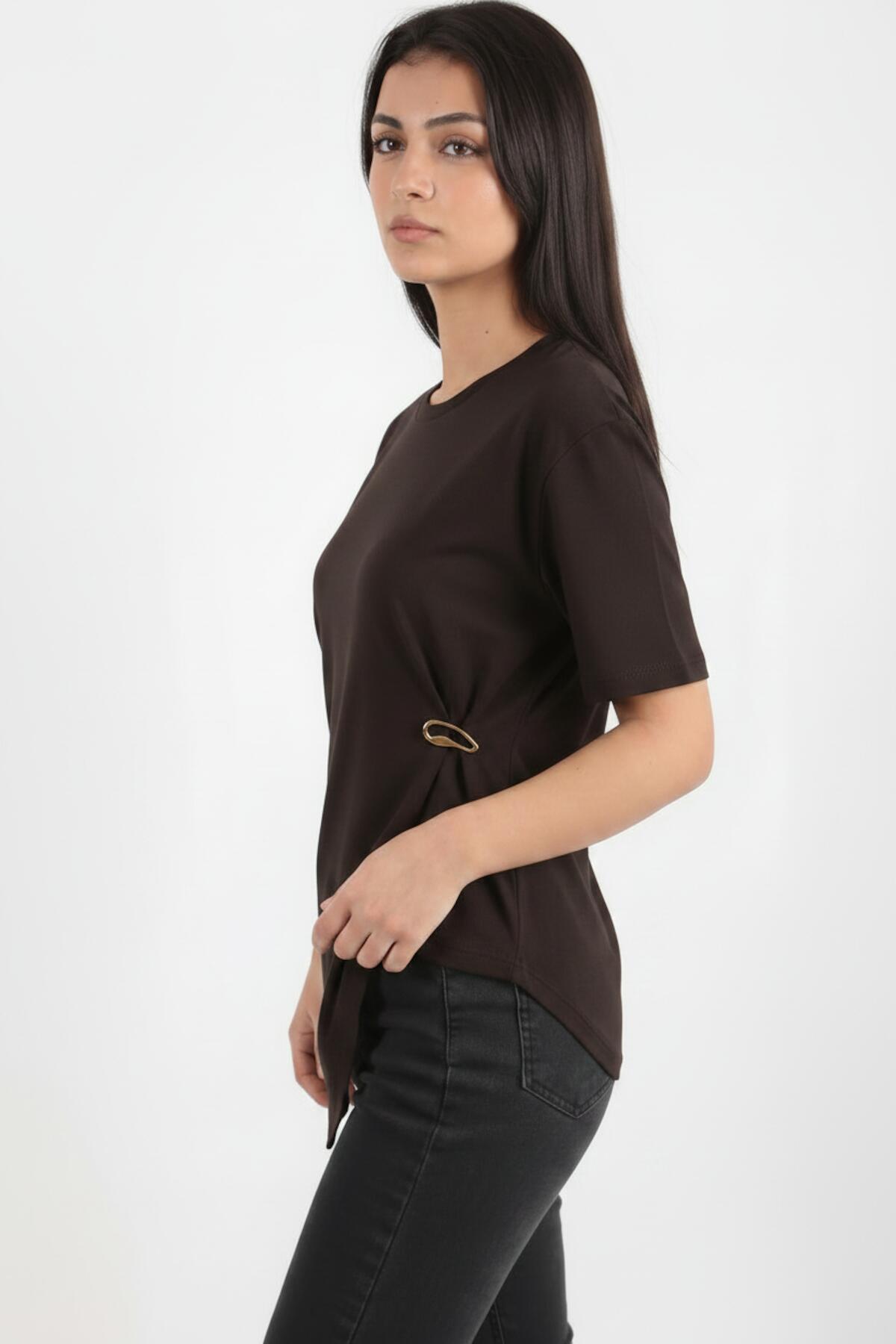 Brown Blouse With Accessory Detail