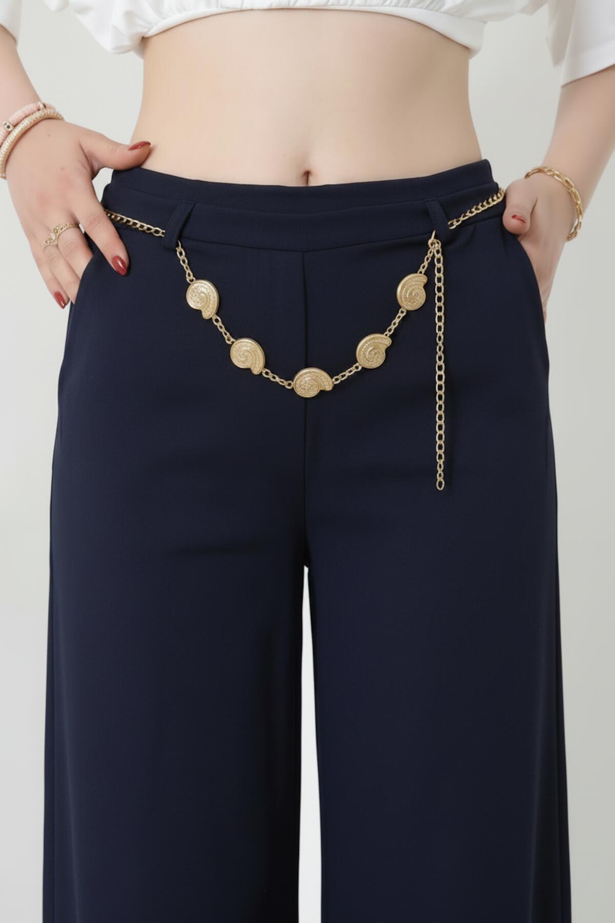 Gürtel - Detaillierte weite Hose - Marineblau